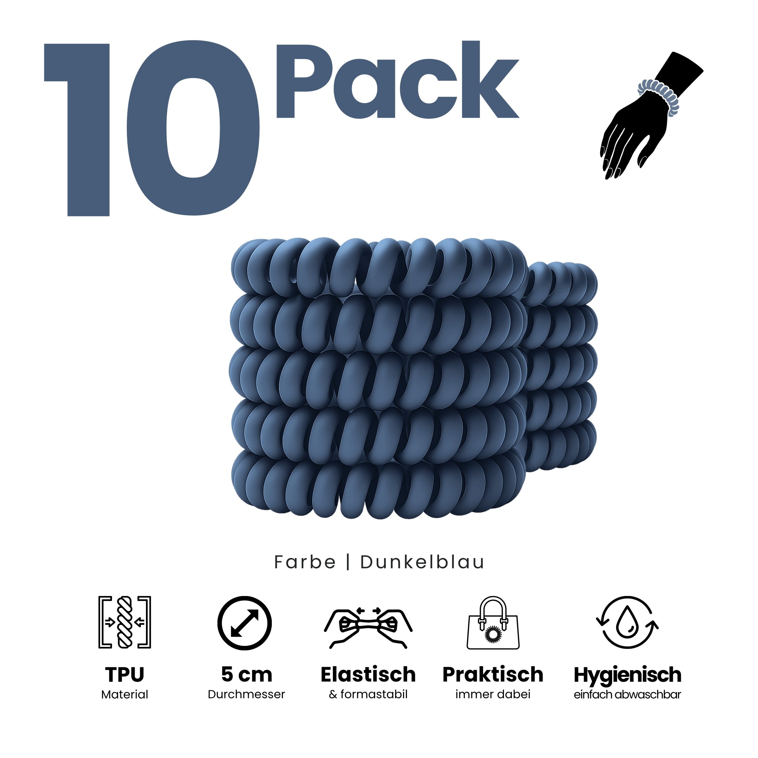 Spiral Haargummi Dunkelblau | 10er Pack - 5cm – Bild 2