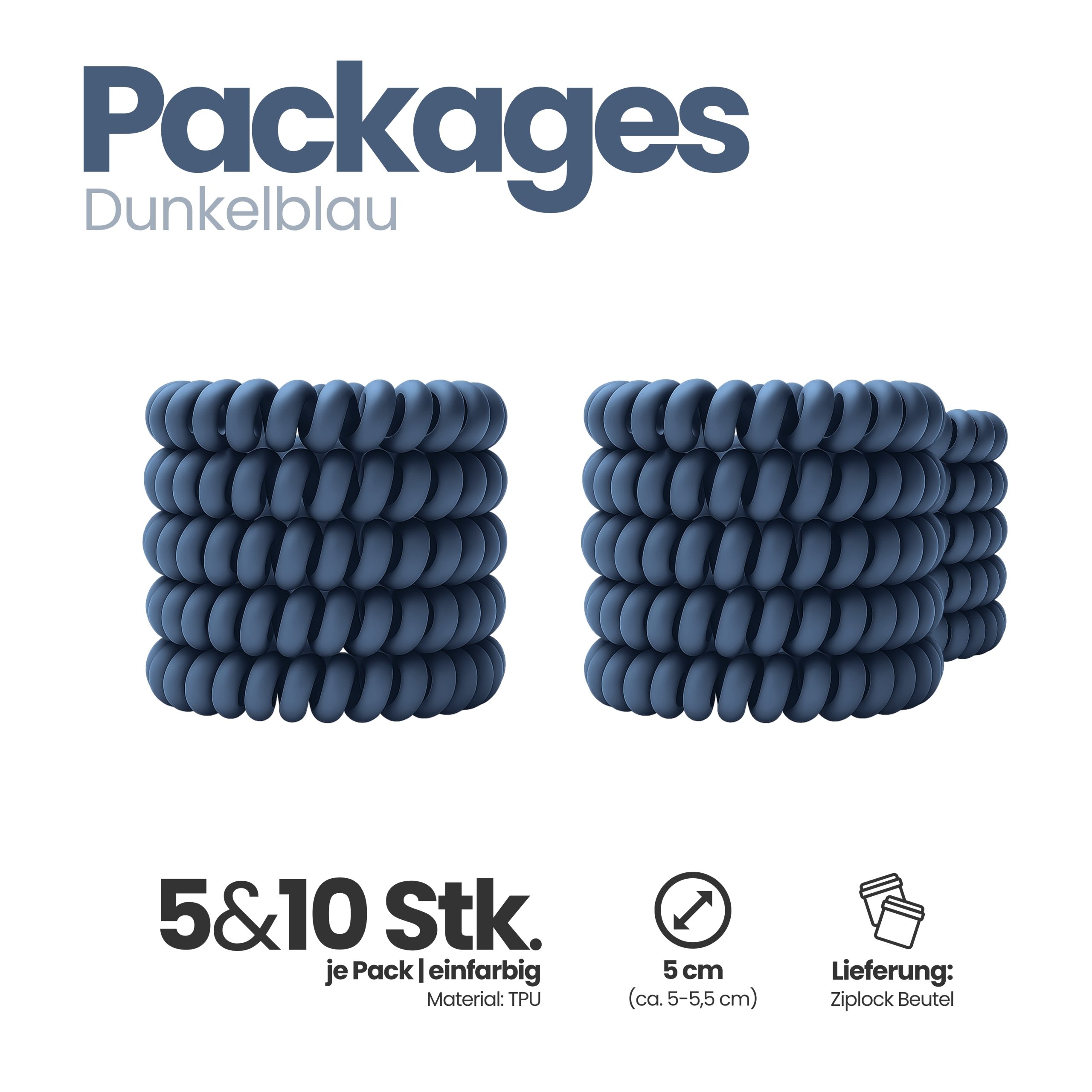 Spiral Haargummi Dunkelblau | 10er Pack - 5cm – Bild 4