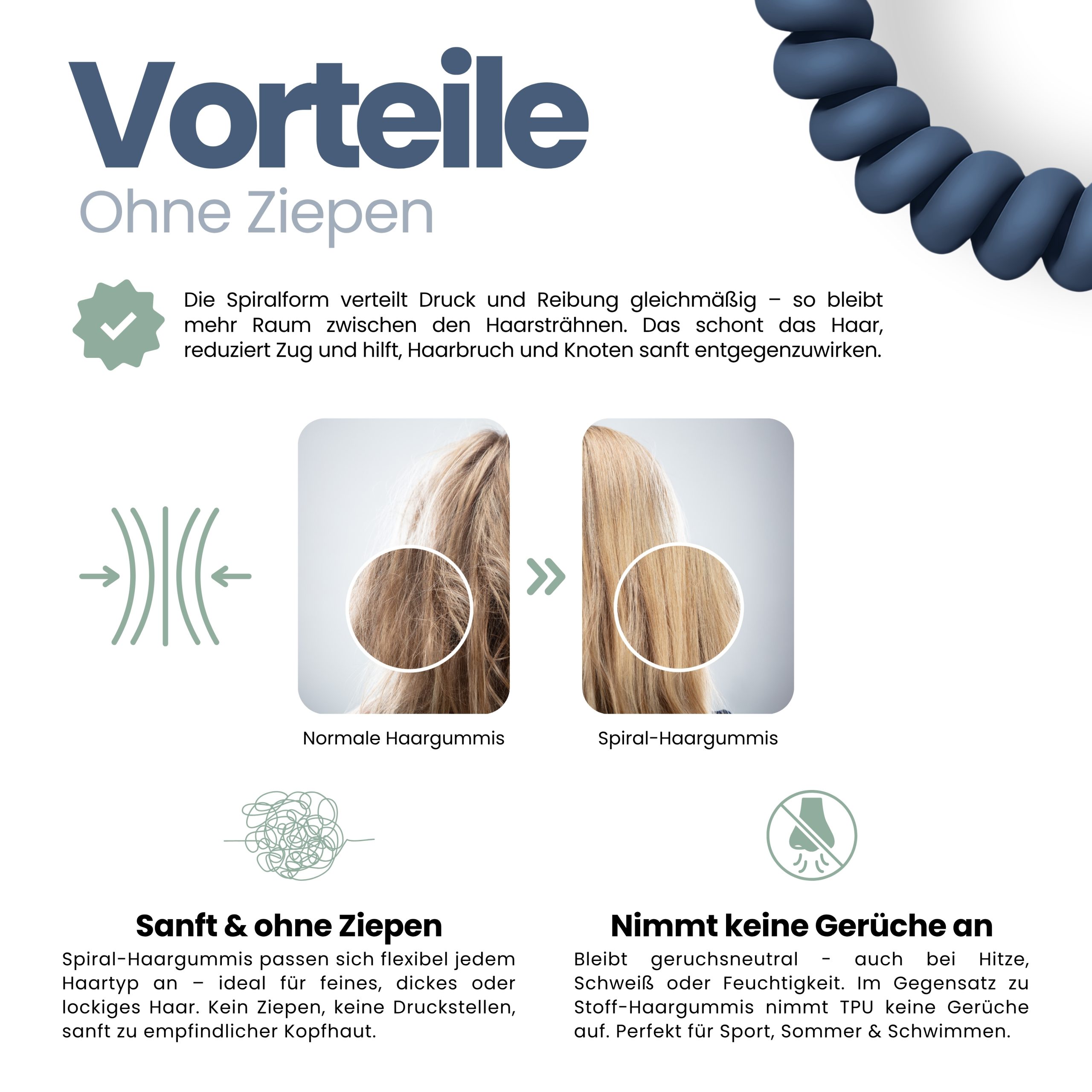 Spiral Haargummi Dunkelblau | 10er Pack - 5cm – Bild 5