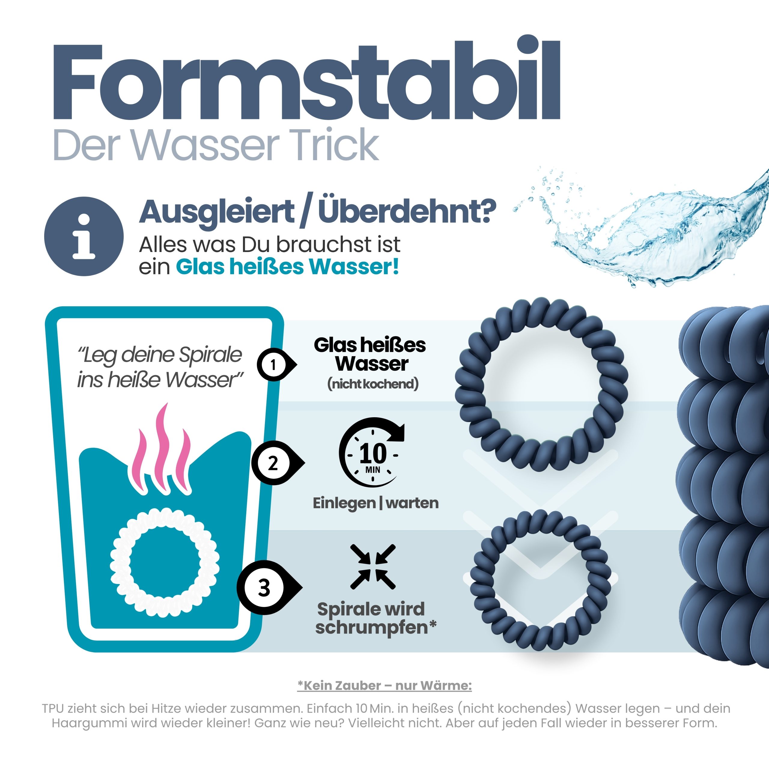Spiral Haargummi Dunkelblau | 10er Pack - 5cm – Bild 6