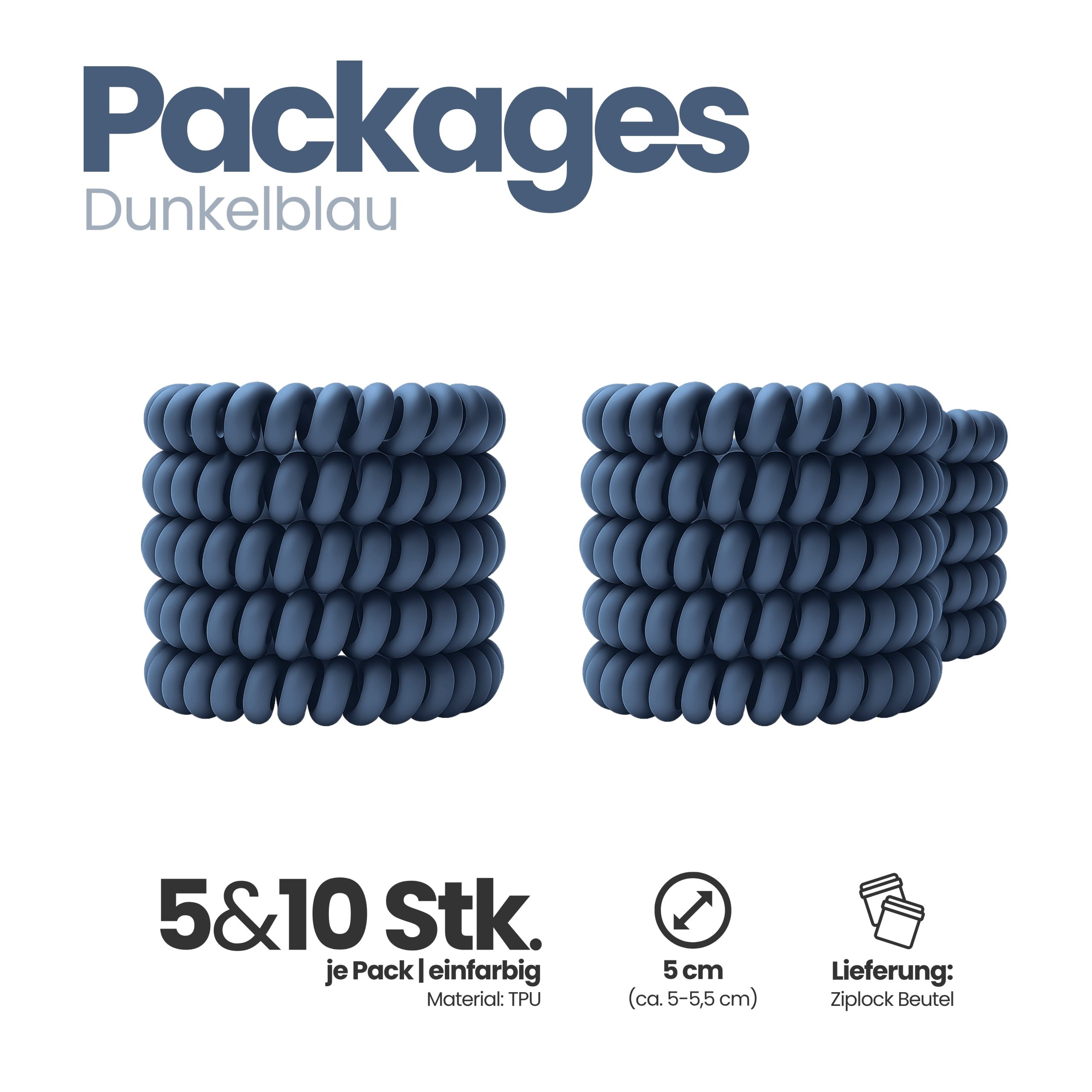 Spiral Haargummi Dunkelblau | 5er Pack - 5cm – Bild 4