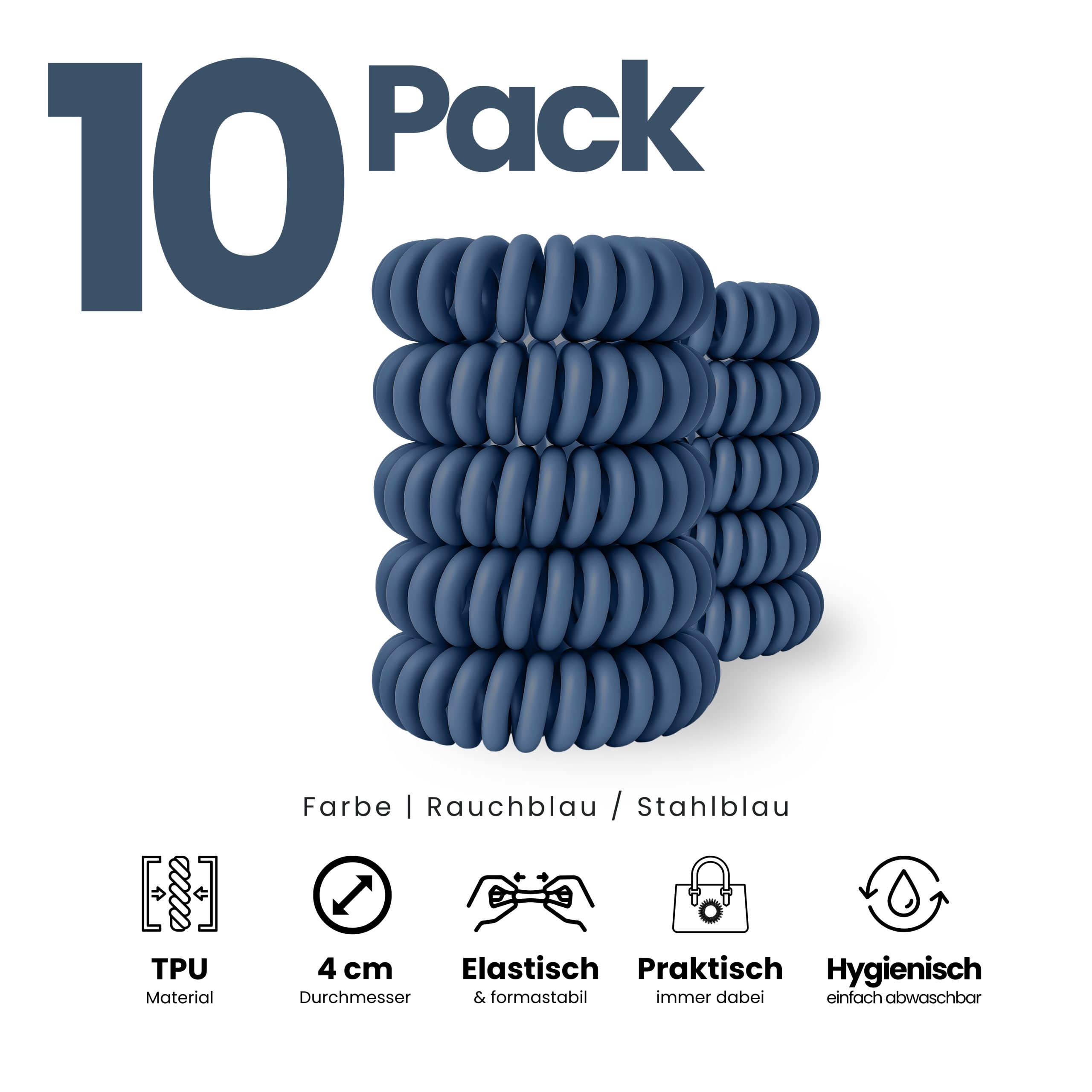 Spiral Haargummi Königsblau | 10er Pack - 4cm – Bild 2