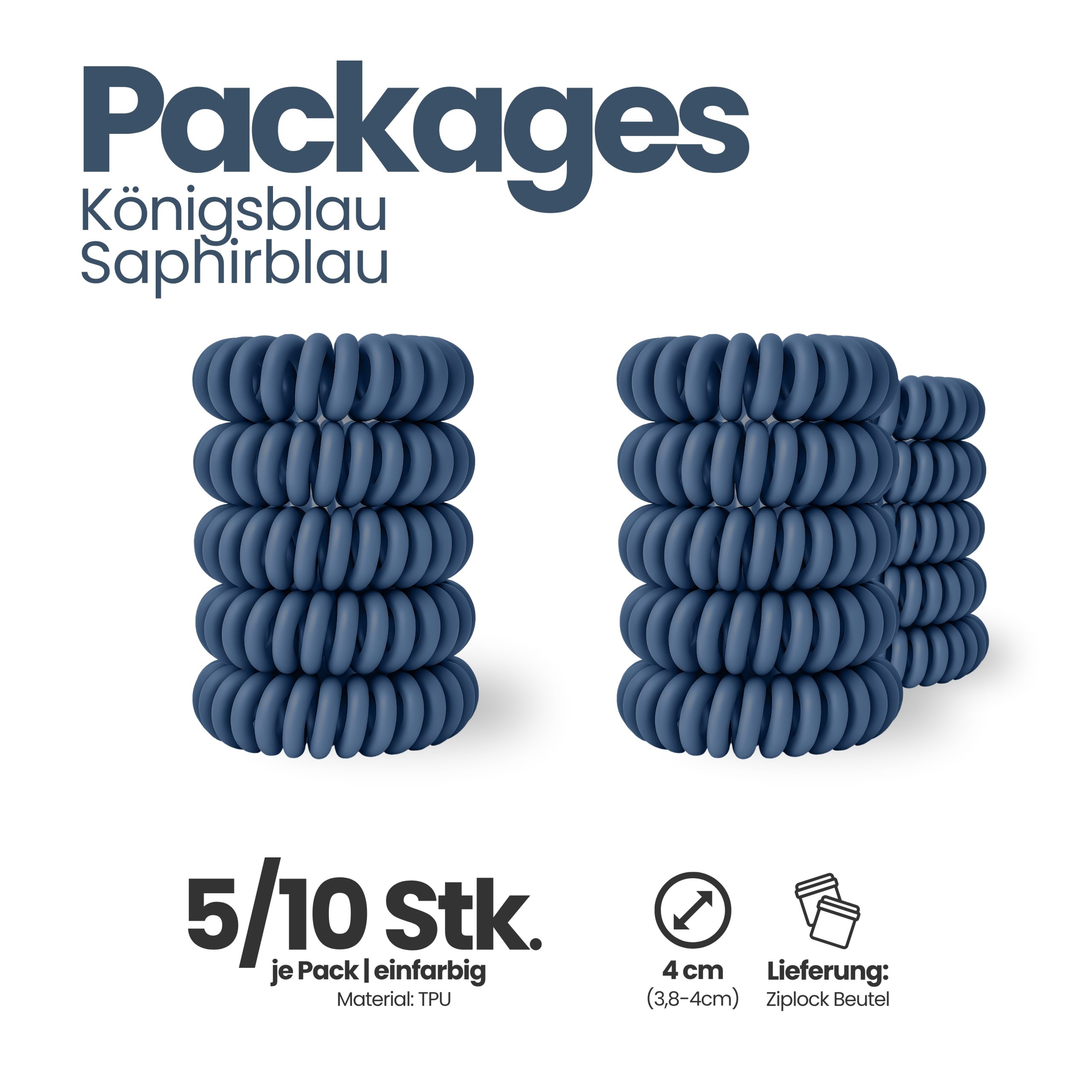Spiral Haargummi Königsblau | 10er Pack - 4cm – Bild 4