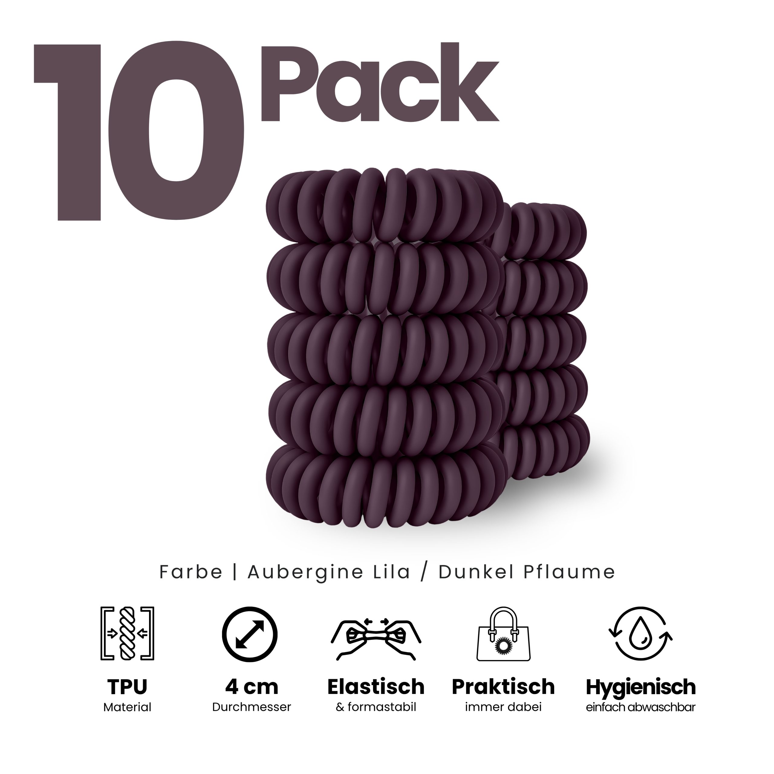 Spiral Haargummi Aubergine | 10er Pack - 4cm – Bild 2