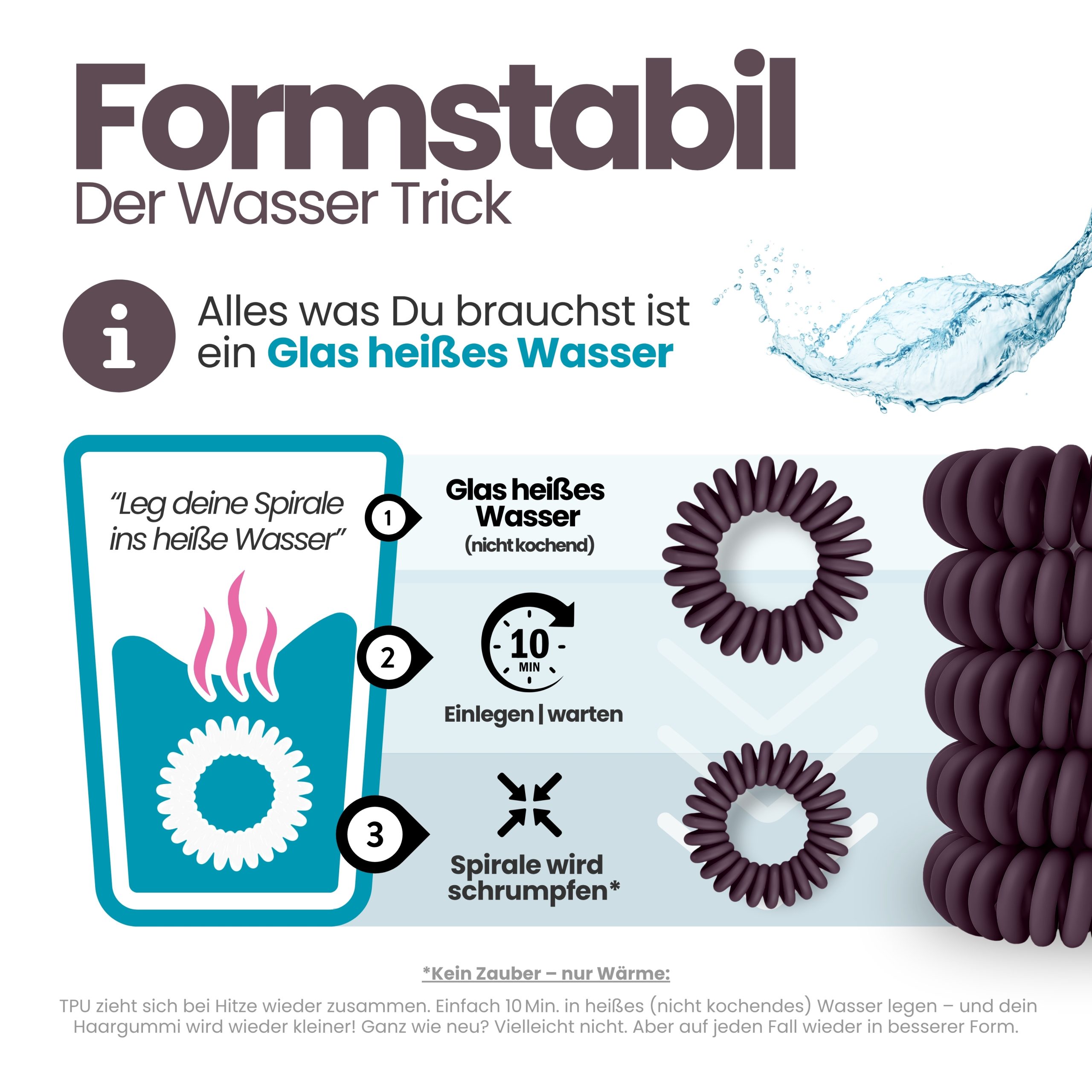 Spiral Haargummi Aubergine | 10er Pack - 4cm – Bild 6