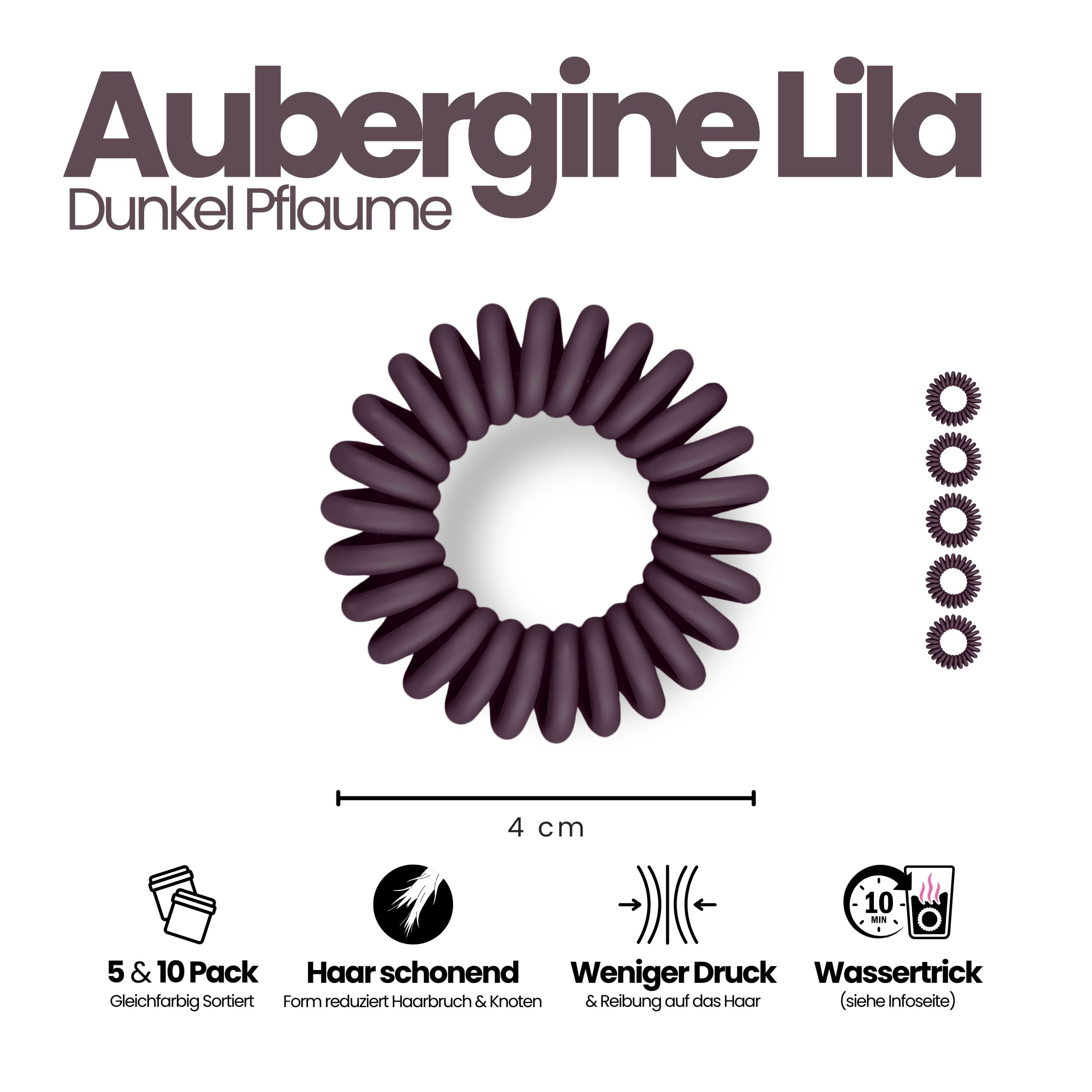 Spiral Haargummi Aubergine | 5er Pack - 4cm – Bild 3
