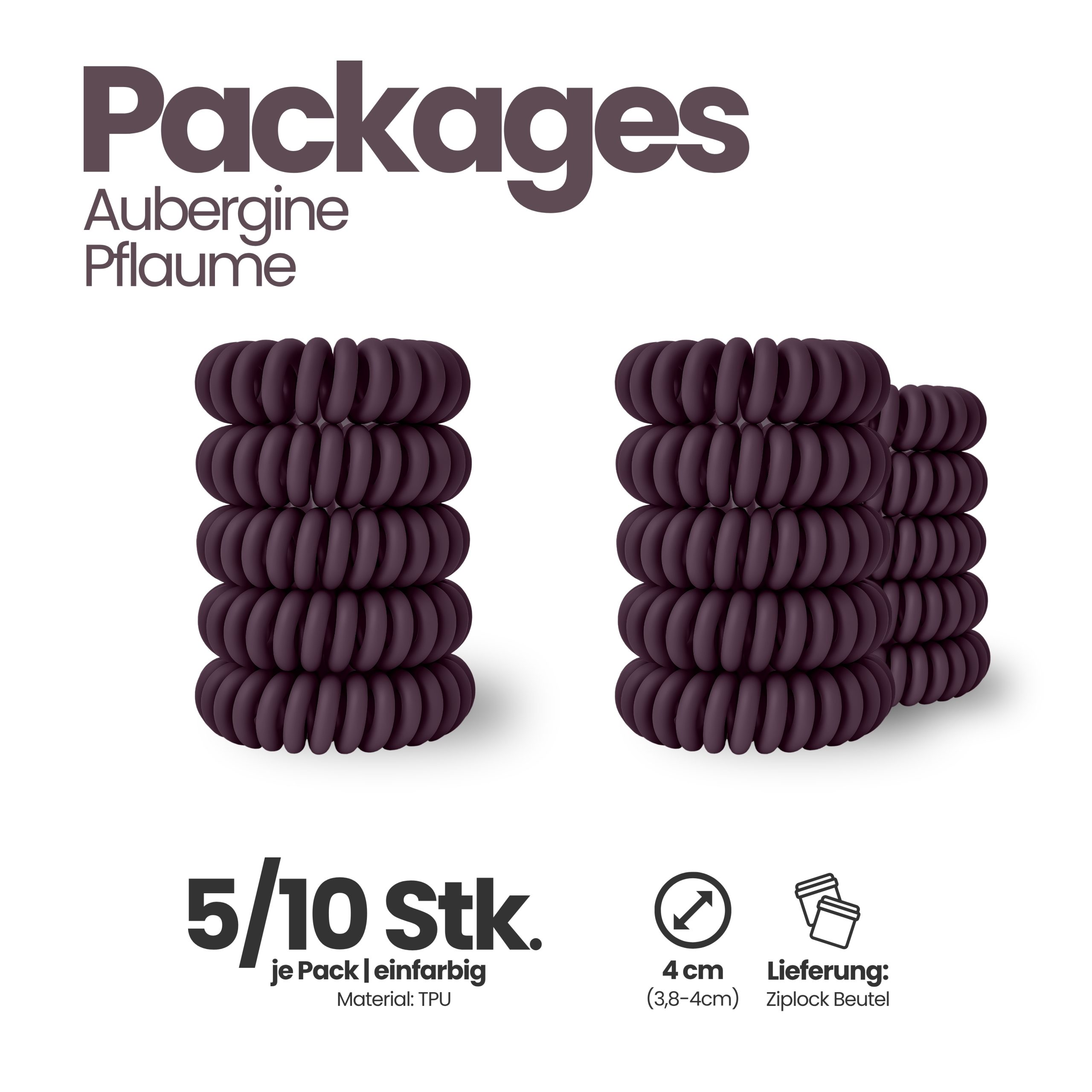 Spiral Haargummi Aubergine | 5er Pack - 4cm – Bild 4