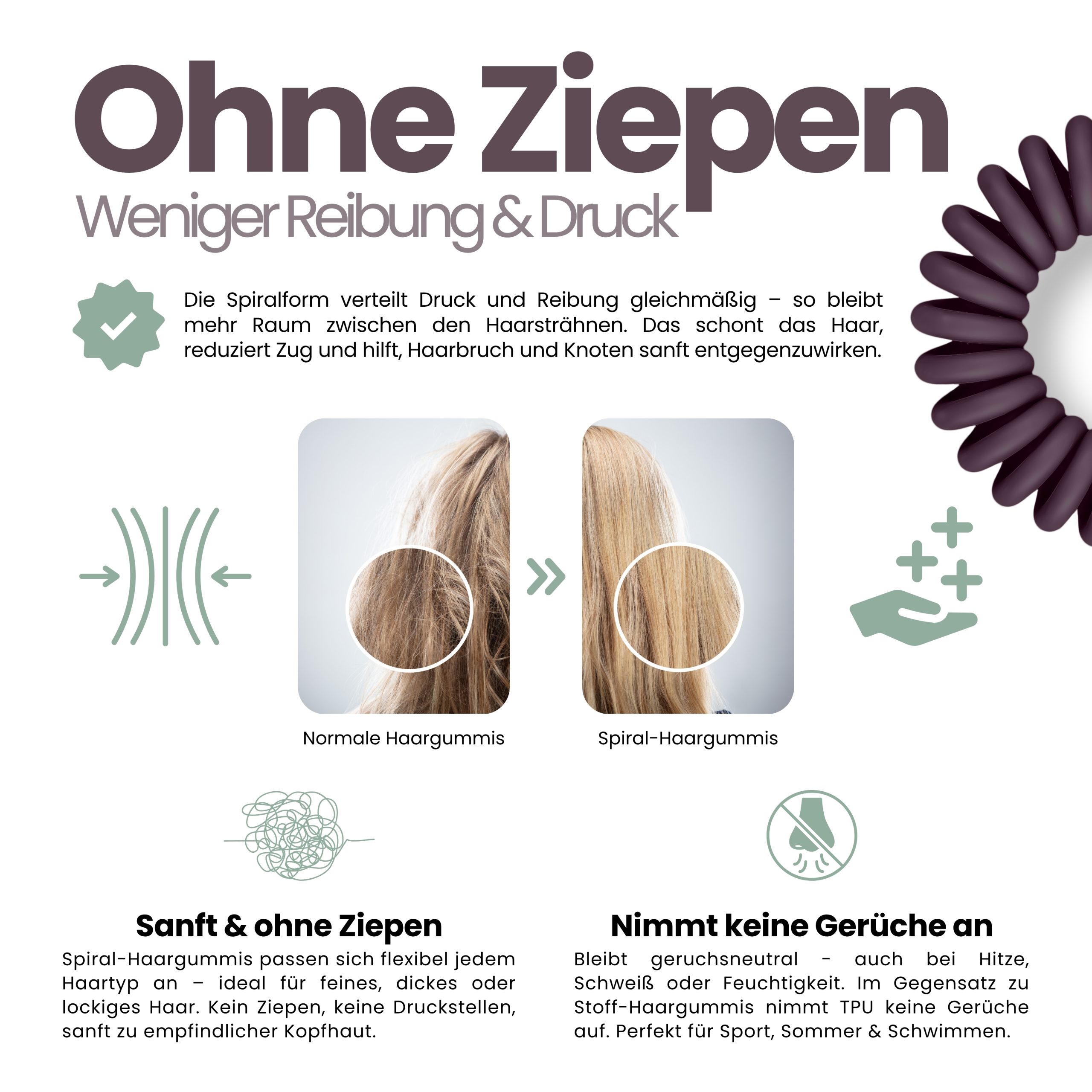 Spiral Haargummi Aubergine | 5er Pack - 4cm – Bild 5