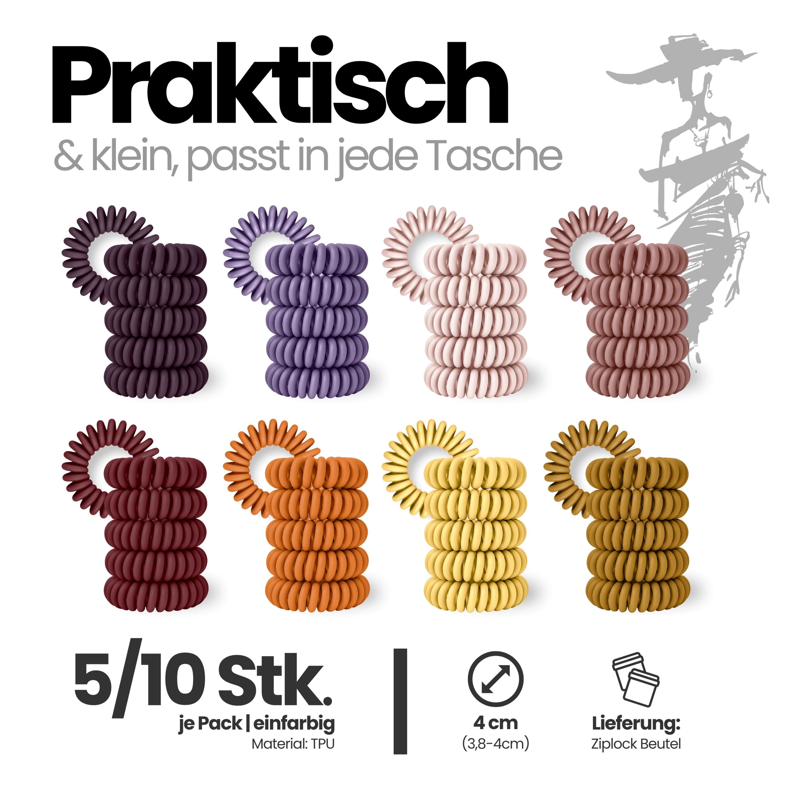 Spiral Haargummi Aubergine | 5er Pack - 4cm – Bild 9