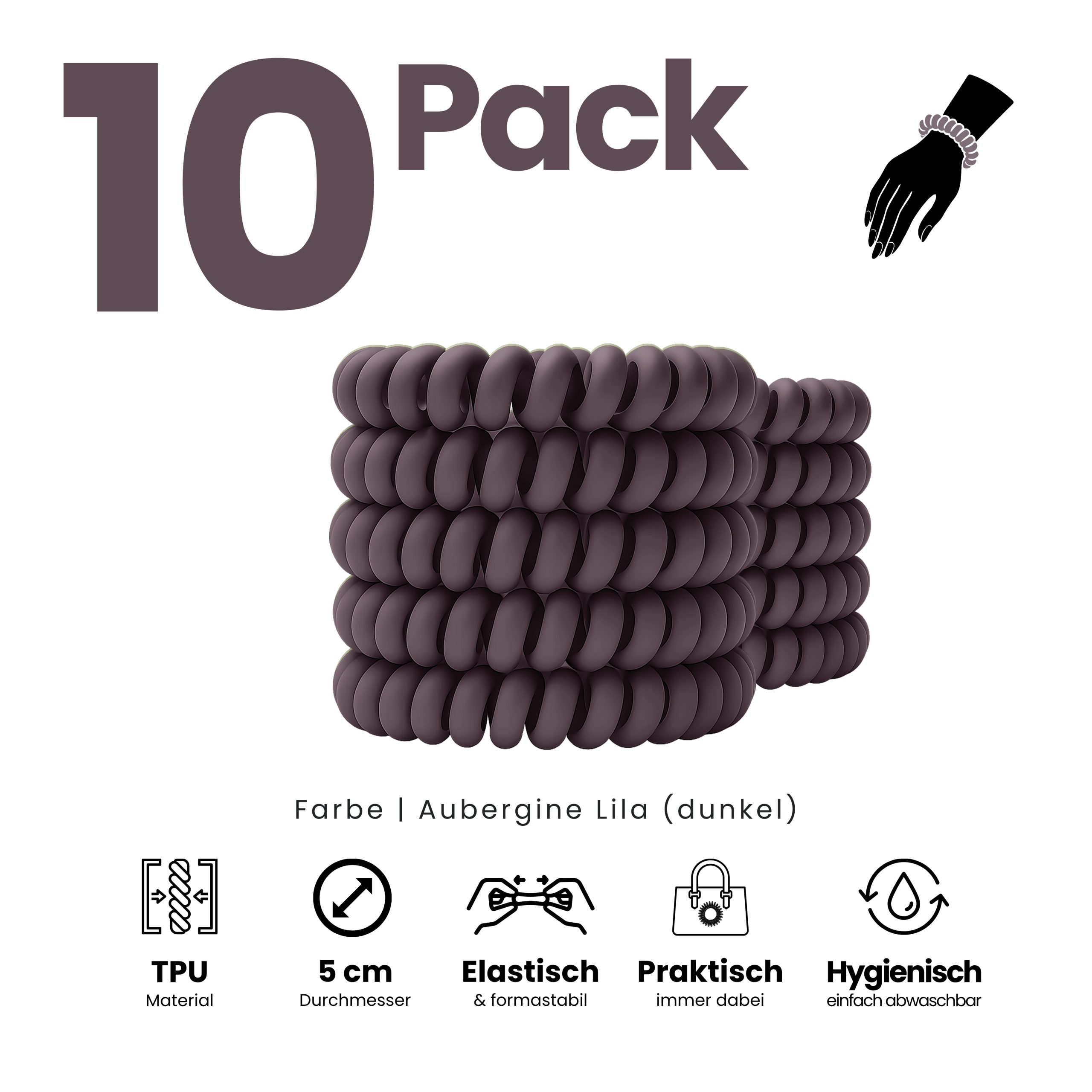 Spiral Haargummi Aubergine | 10er Pack - 5cm – Bild 2