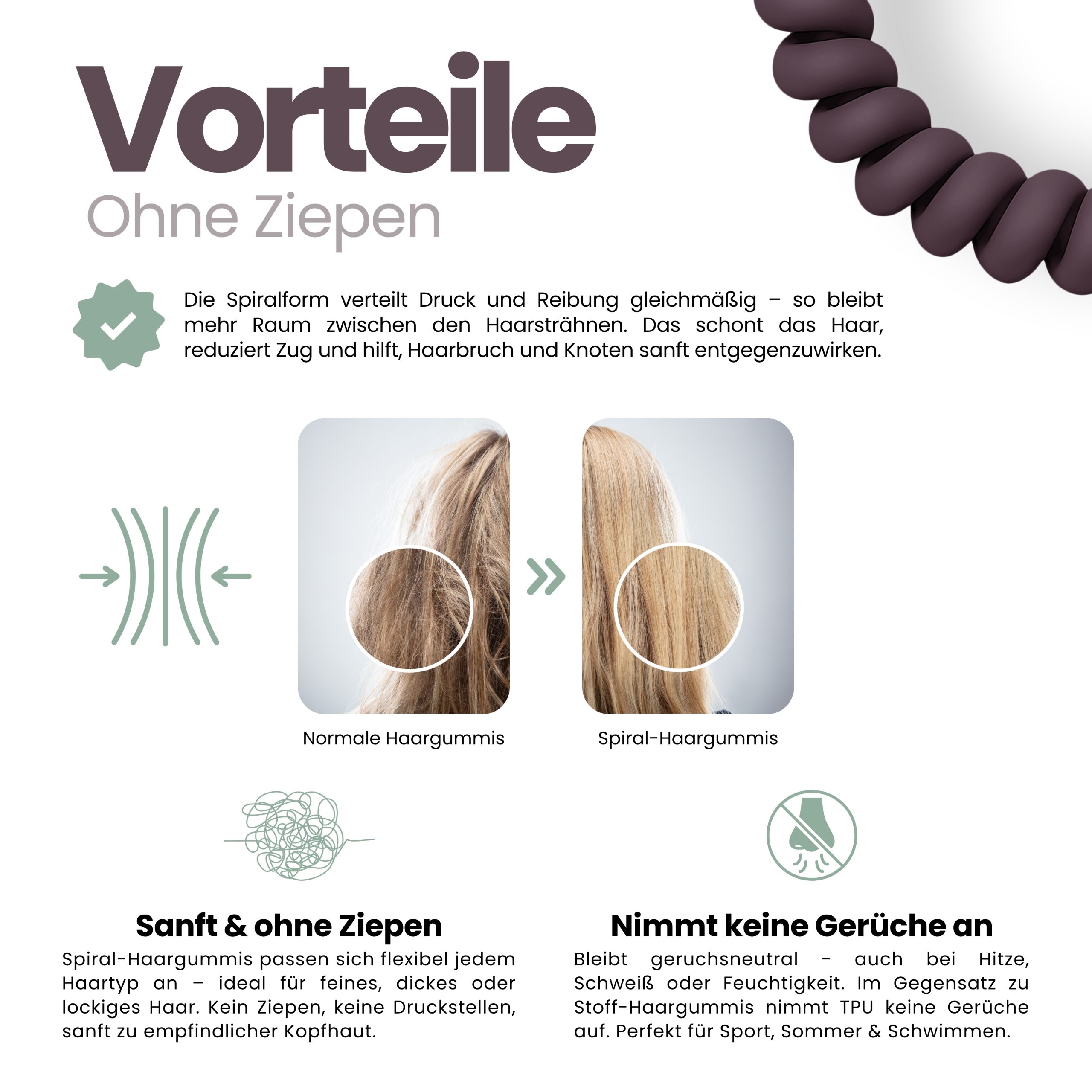 Spiral Haargummi Aubergine | 10er Pack - 5cm – Bild 5