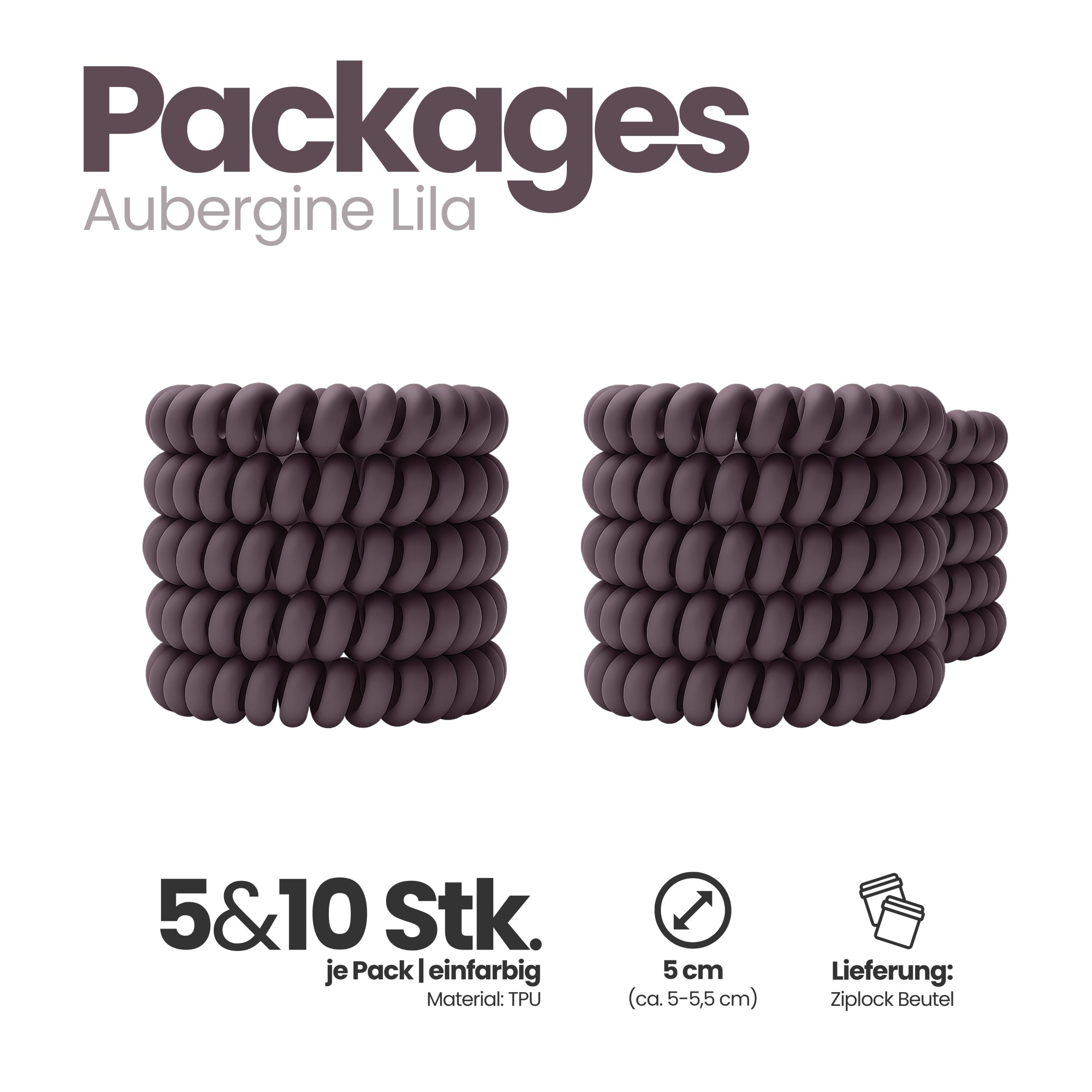 Spiral Haargummi Aubergine | 5er Pack - 5cm – Bild 4