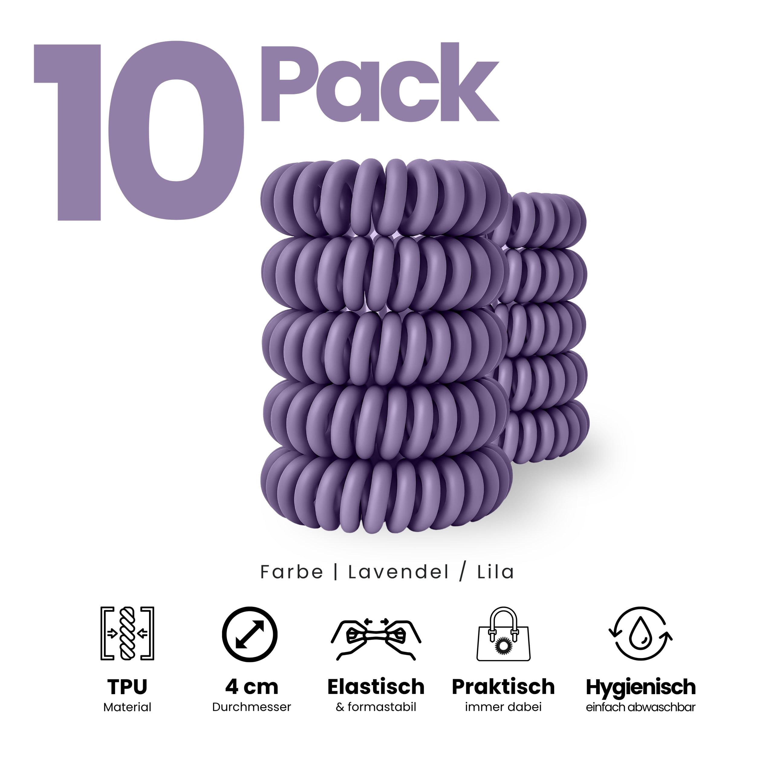 Spiral Haargummi Lavendel | 10er Pack - 4cm – Bild 2