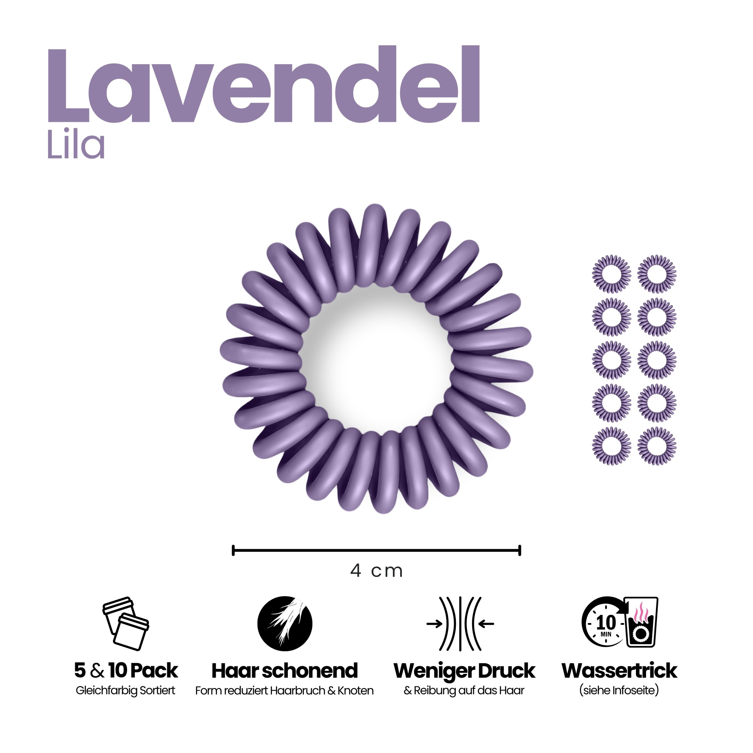 Spiral Haargummi Lavendel | 10er Pack - 4cm – Bild 3