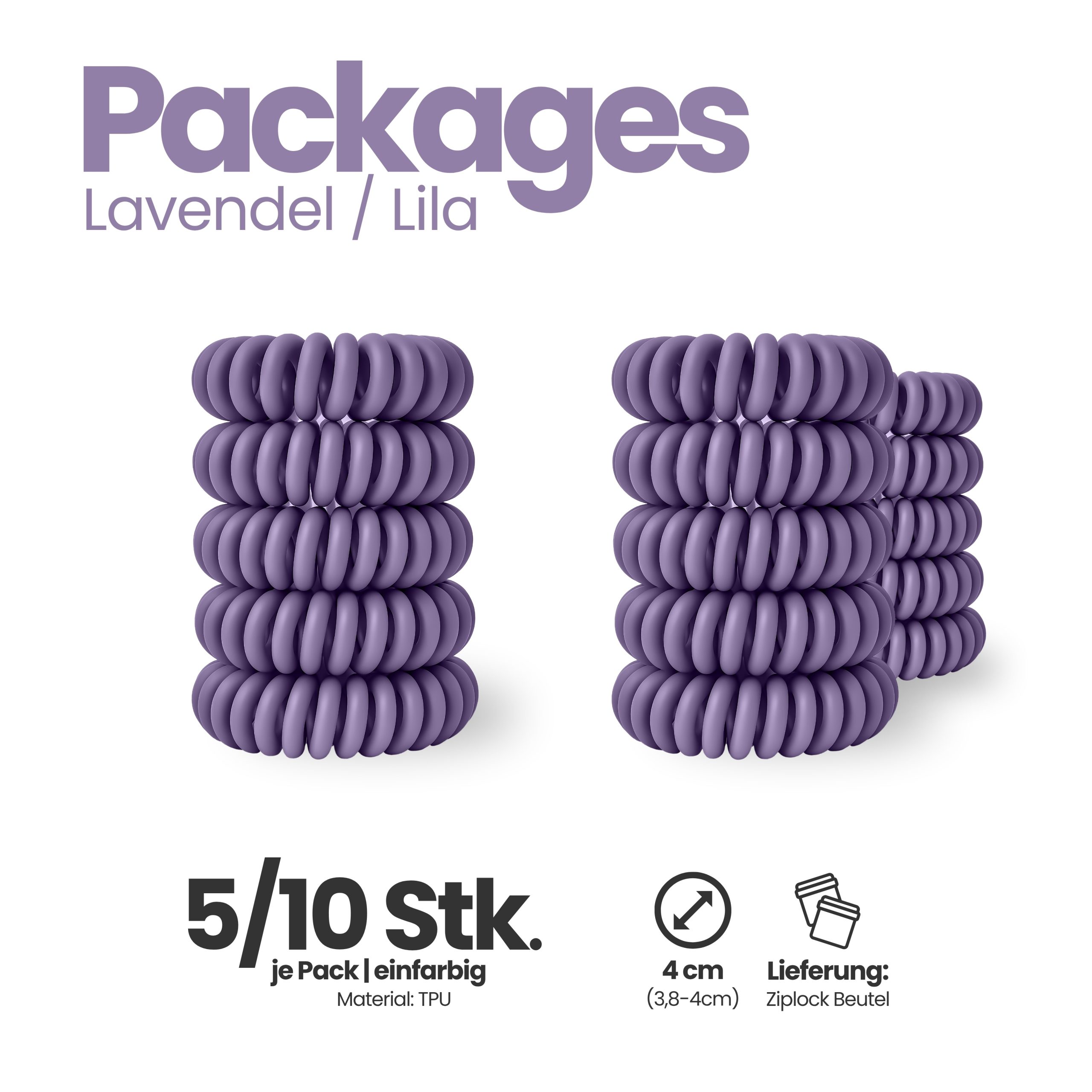 Spiral Haargummi Lavendel | 10er Pack - 4cm – Bild 4