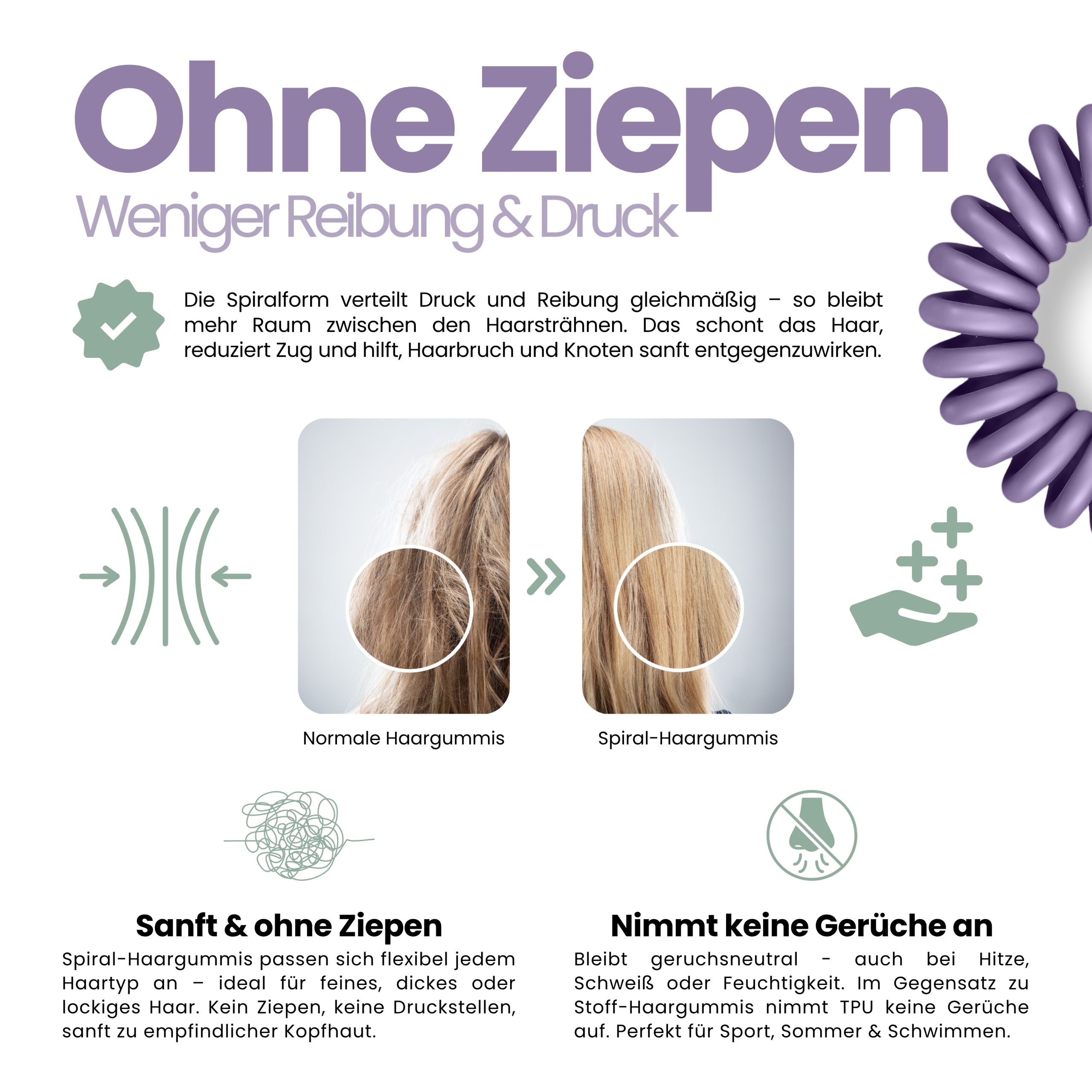 Spiral Haargummi Lavendel | 10er Pack - 4cm – Bild 5
