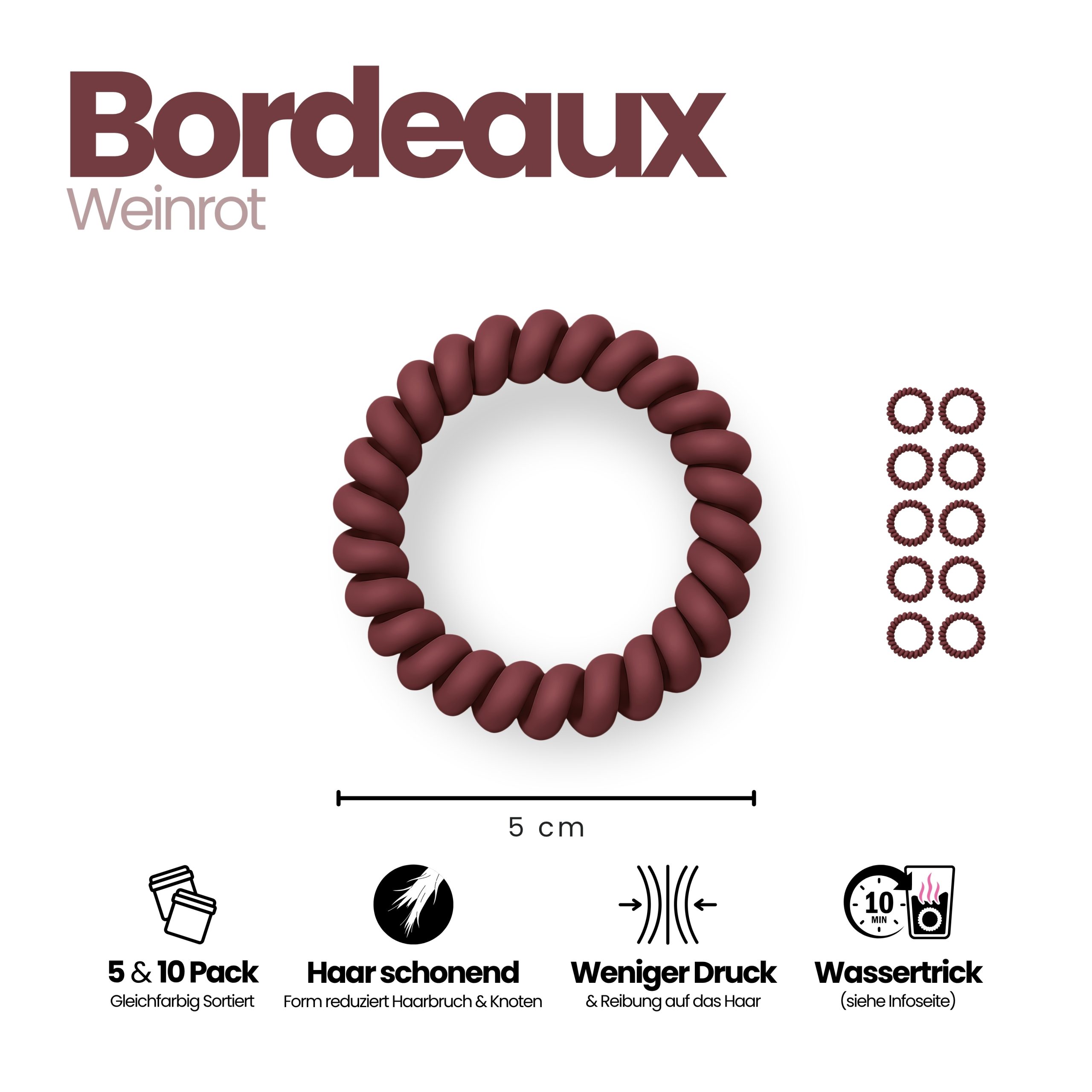 Spiral Haargummi Bordeaux | 10er Pack - 5cm – Bild 3
