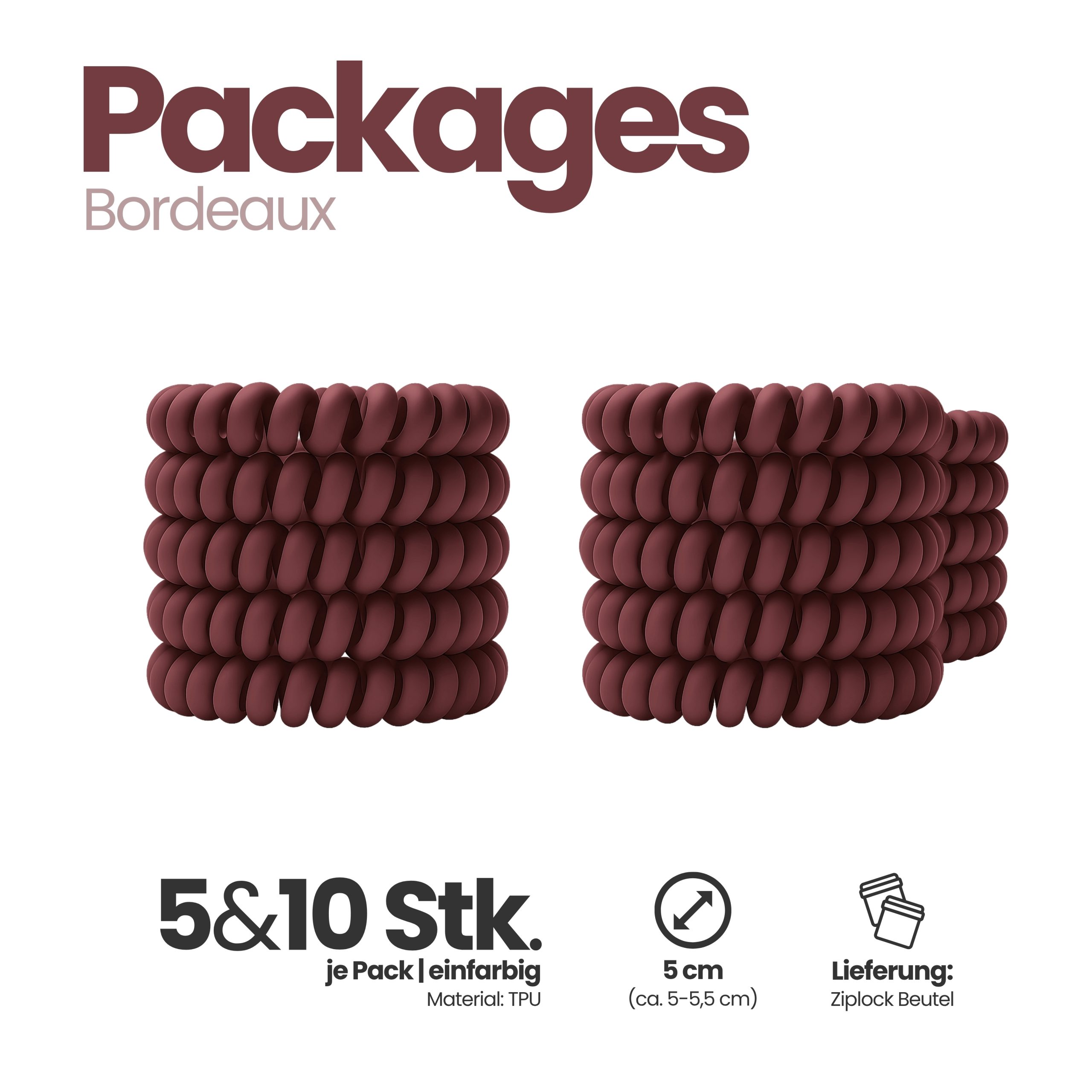Spiral Haargummi Bordeaux | 10er Pack - 5cm – Bild 4