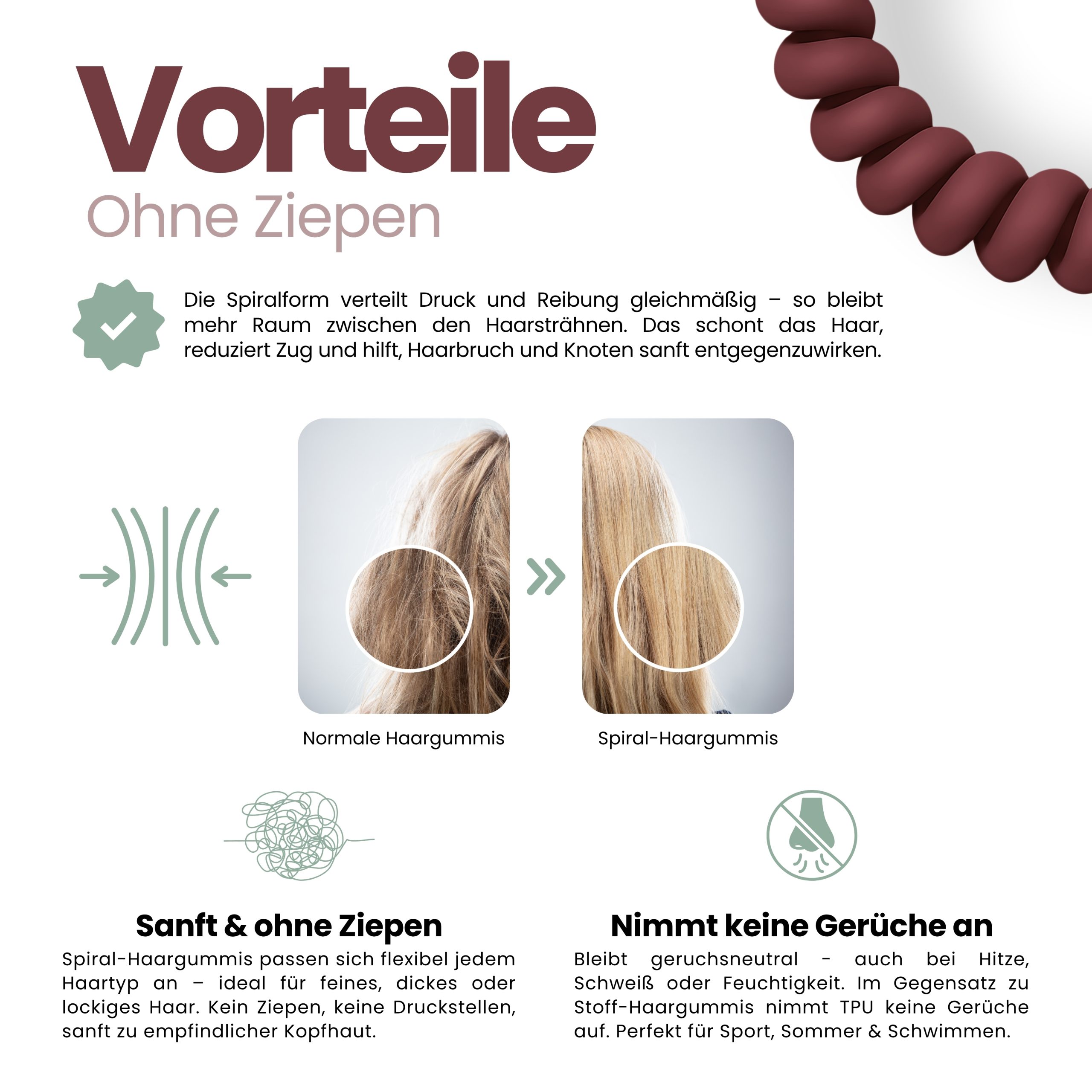 Spiral Haargummi Bordeaux | 10er Pack - 5cm – Bild 5