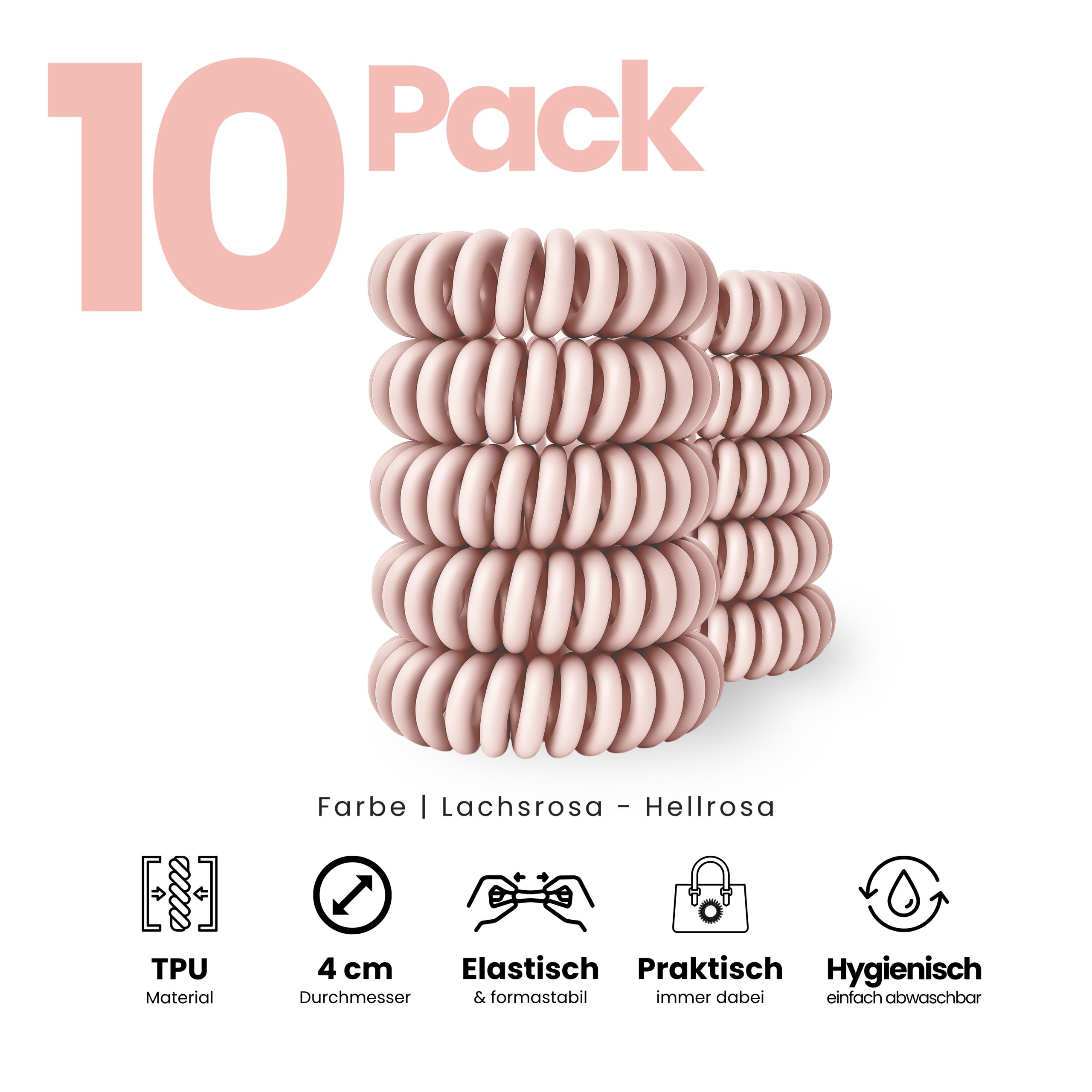 Spiral Haargummi Lachsrosa | 10er Pack - 4cm – Bild 2