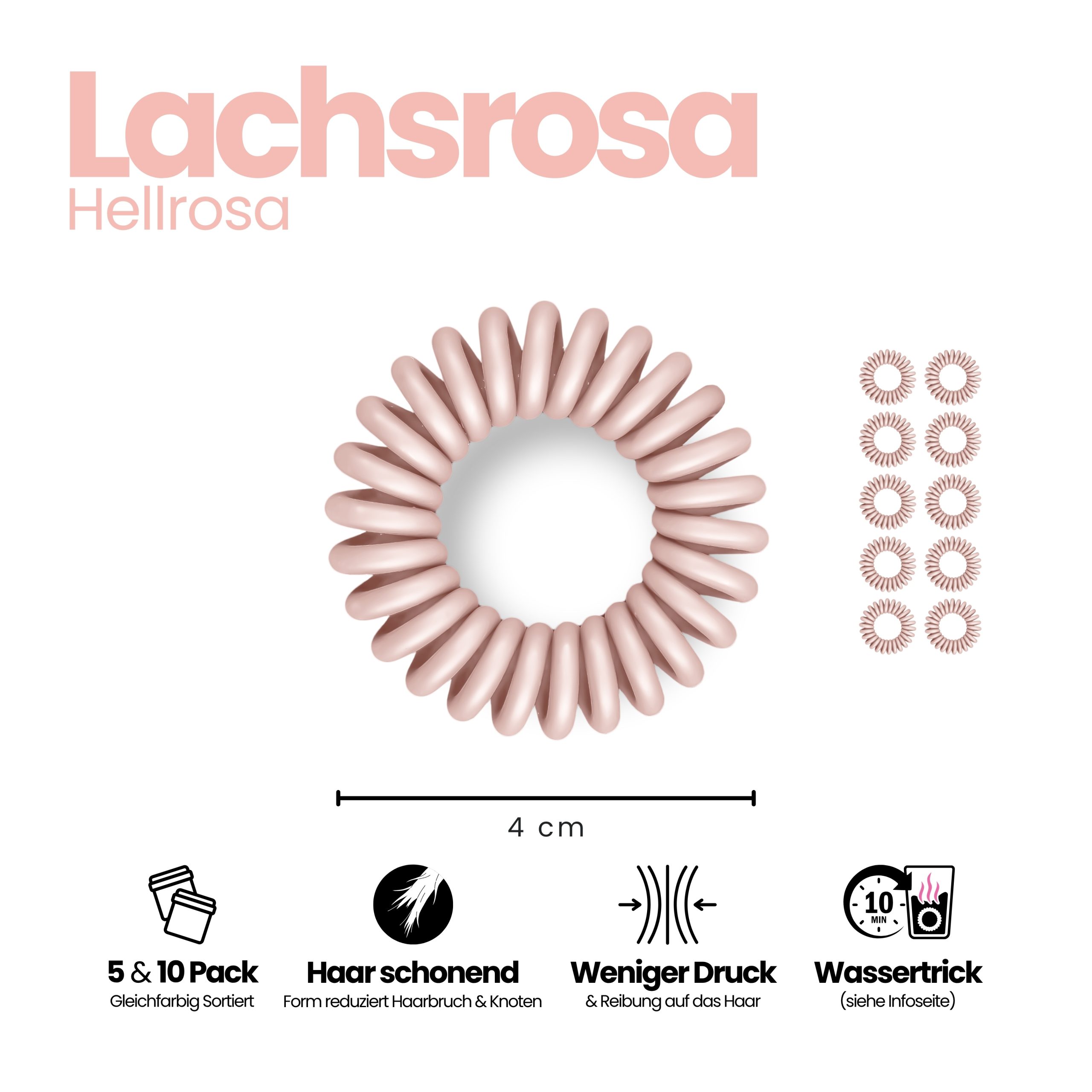 Spiral Haargummi Lachsrosa | 10er Pack - 4cm – Bild 3