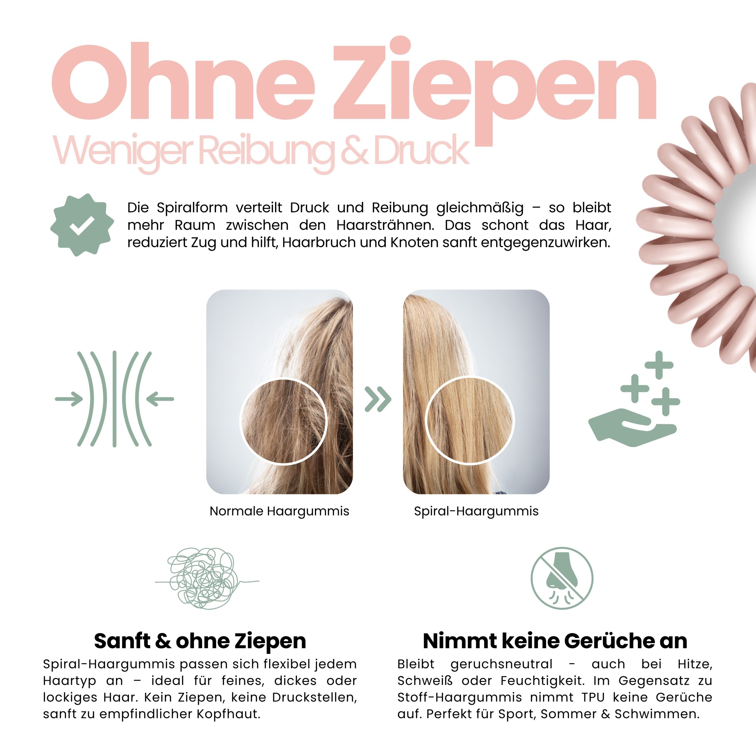 Spiral Haargummi Lachsrosa | 10er Pack - 4cm – Bild 5