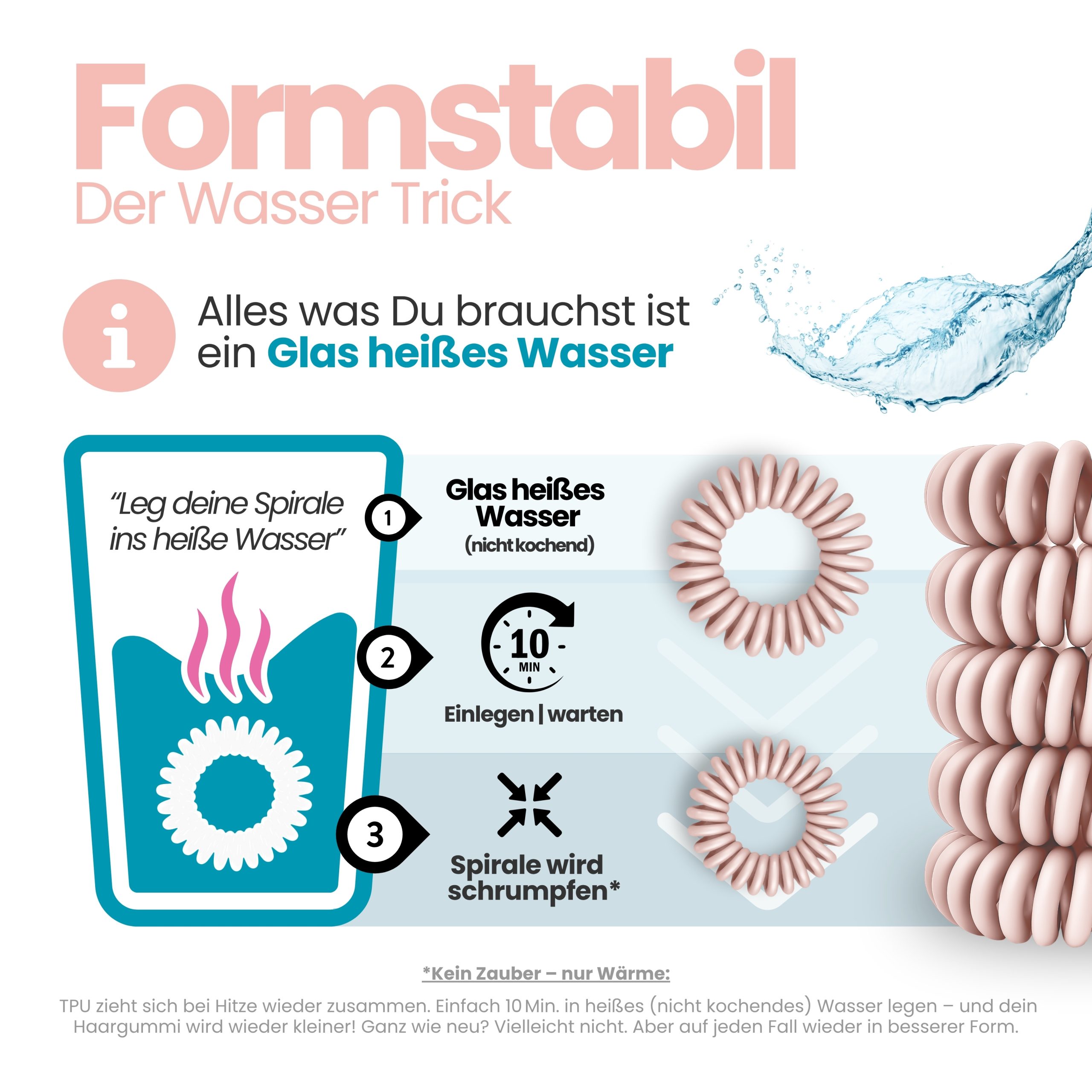 Spiral Haargummi Lachsrosa | 10er Pack - 4cm – Bild 6