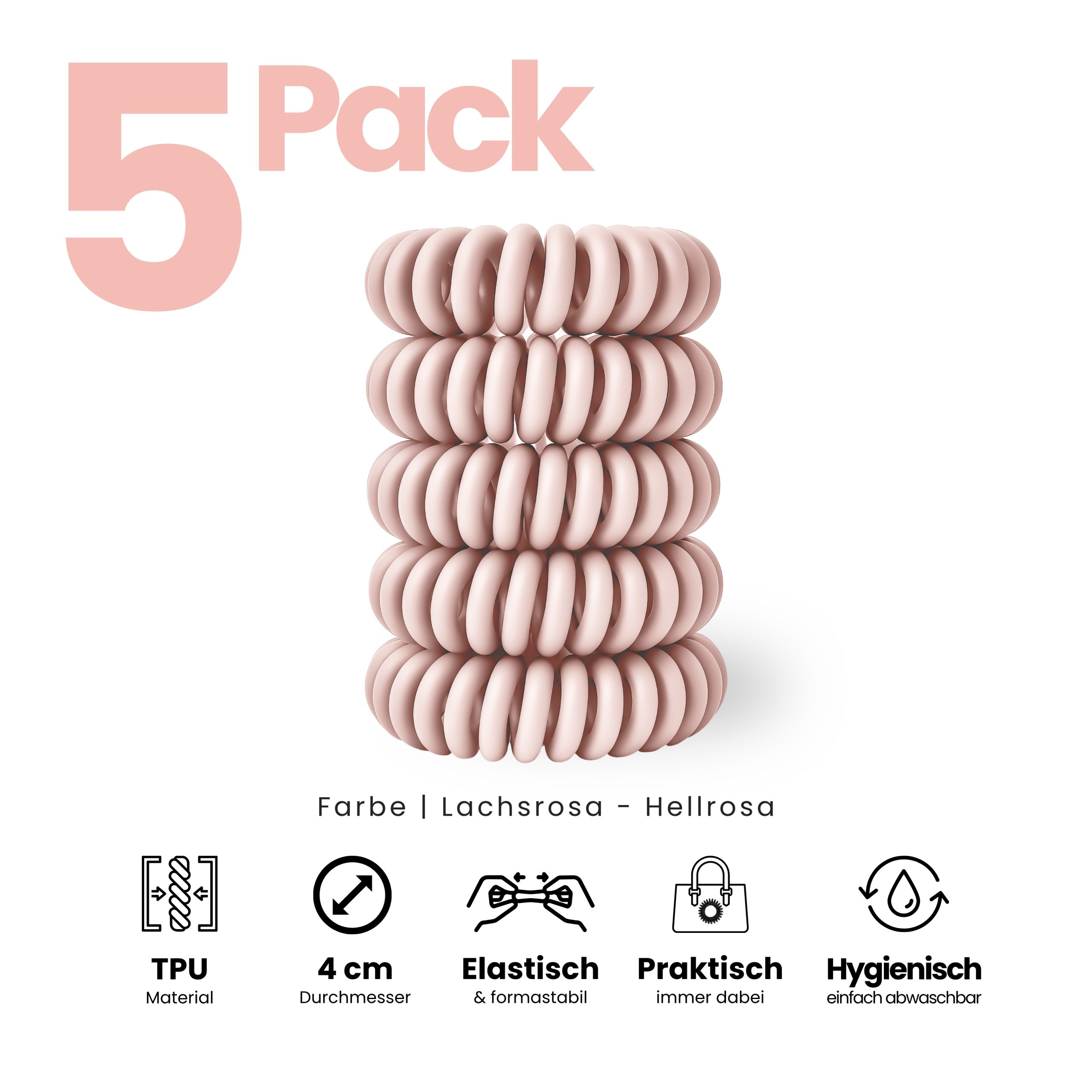 Spiral Haargummi Lachsrosa | 5er Pack - 4cm – Bild 2