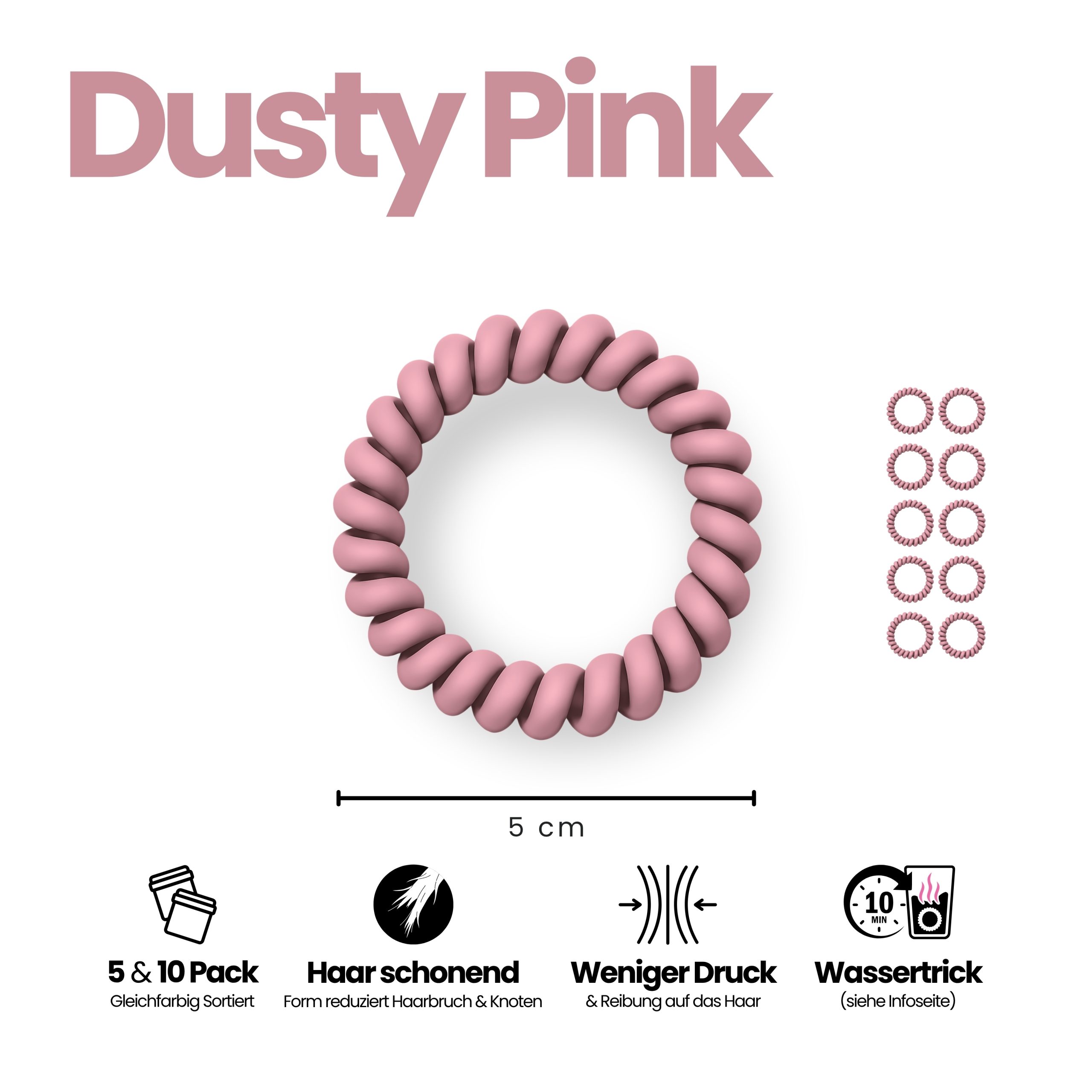 Spiral Haargummi Dusty Pink | 10er Pack - 5cm – Bild 3