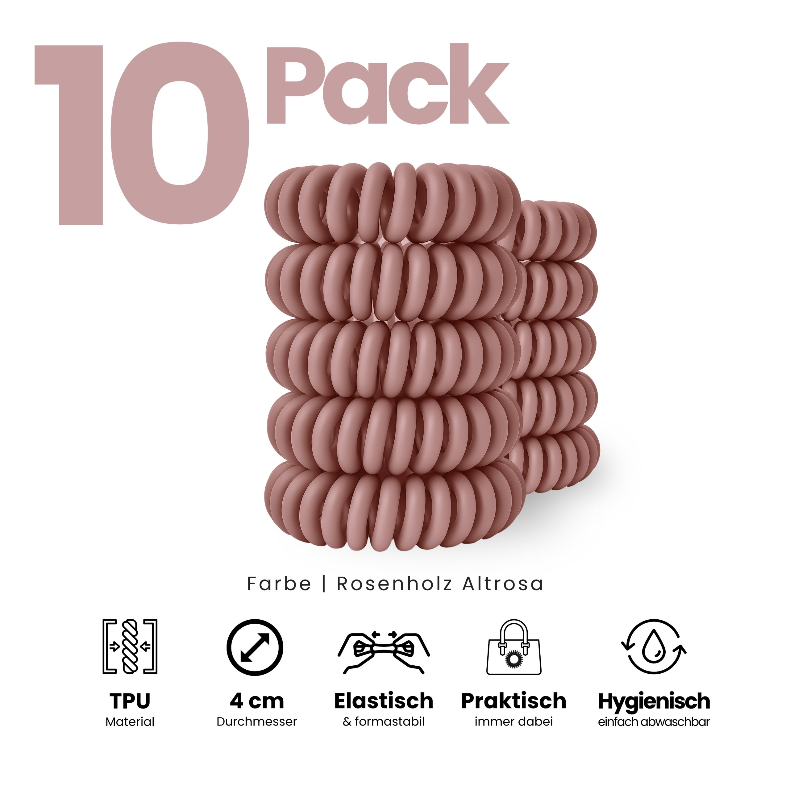 Spiral Haargummi Rosenholz | 10er Pack - 4cm – Bild 2