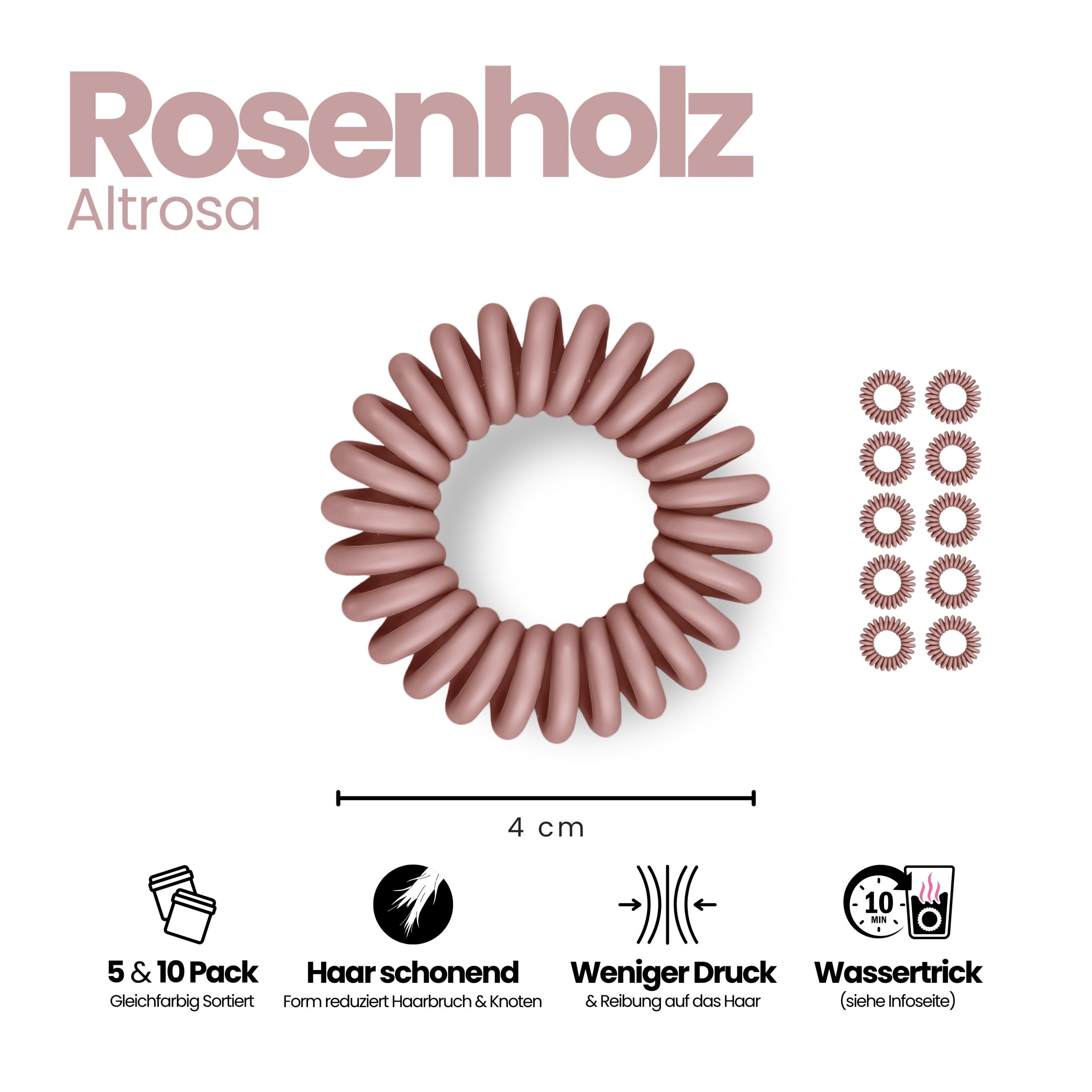 Spiral Haargummi Rosenholz | 10er Pack - 4cm – Bild 3