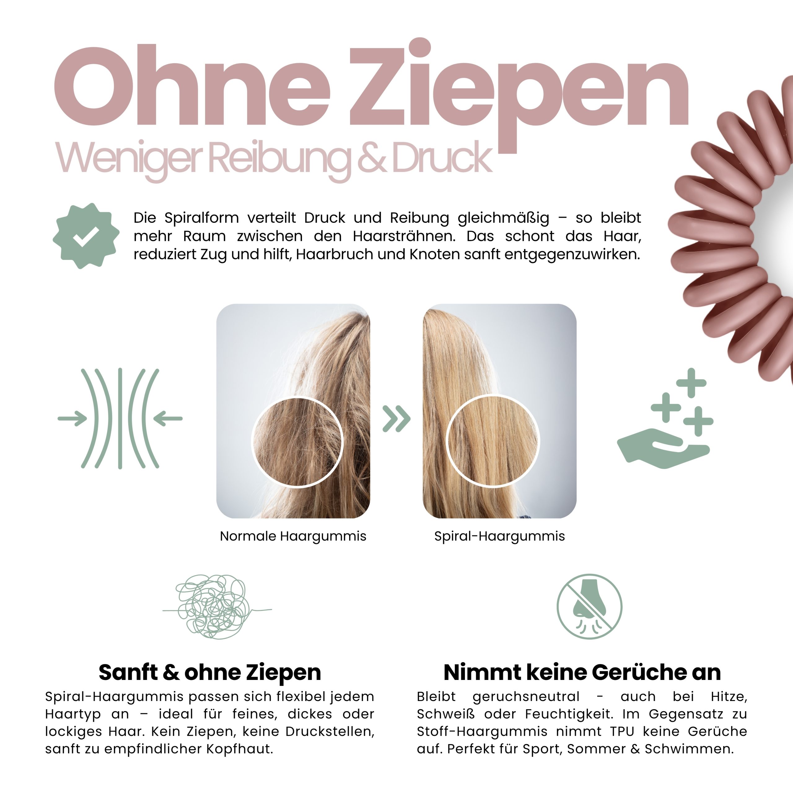 Spiral Haargummi Rosenholz | 10er Pack - 4cm – Bild 5