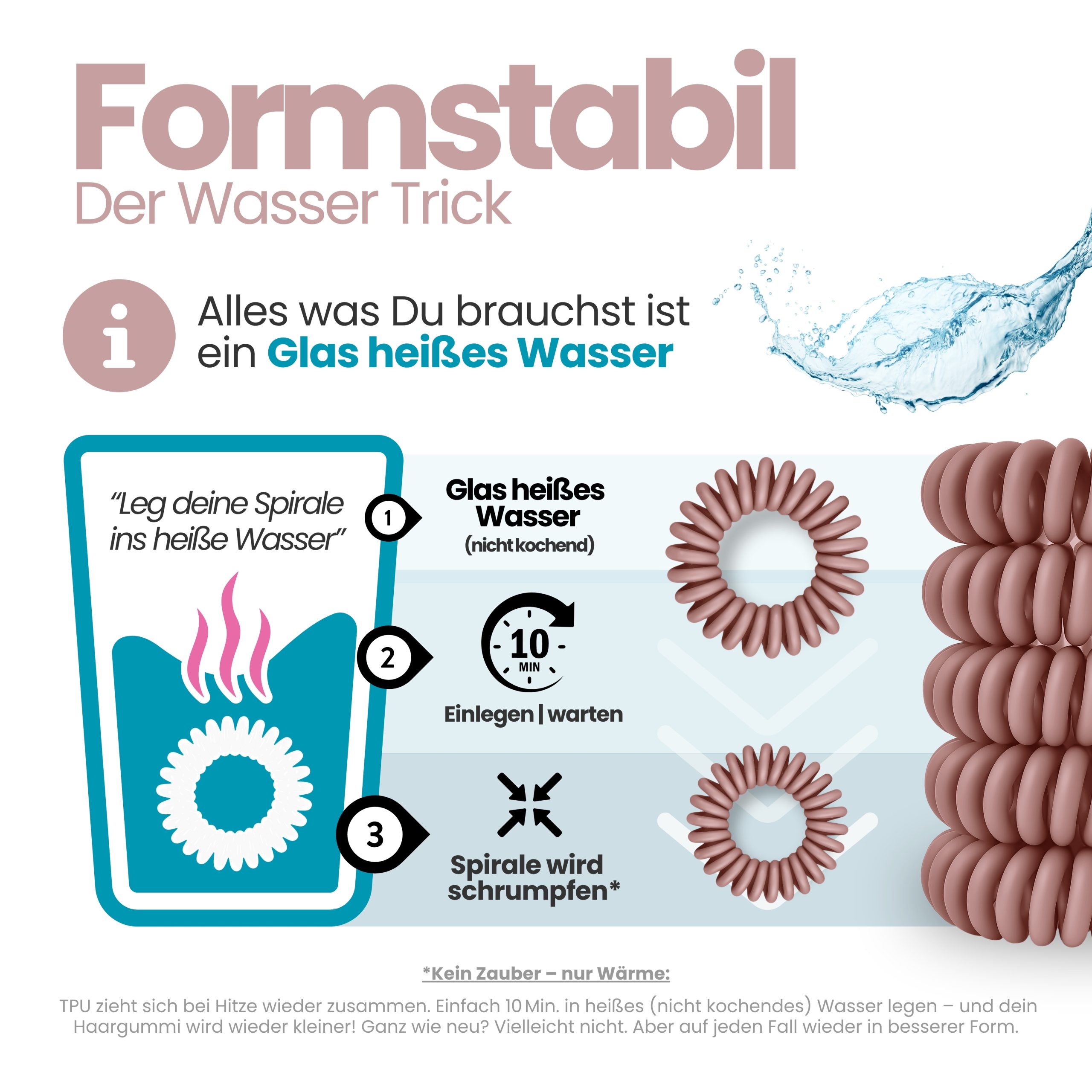 Spiral Haargummi Rosenholz | 10er Pack - 4cm – Bild 6