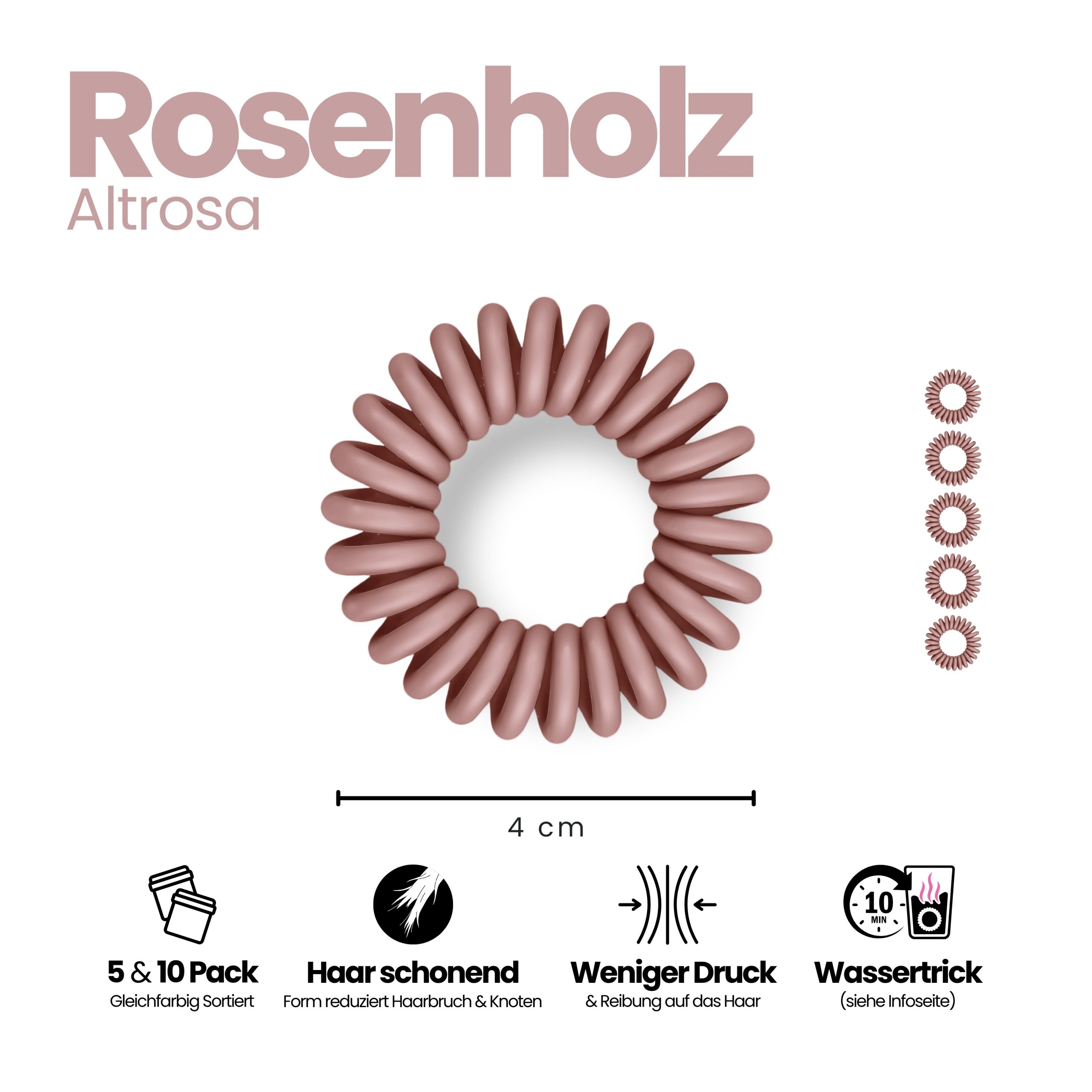 Spiral Haargummi Rosenholz | 5er Pack - 4cm – Bild 3