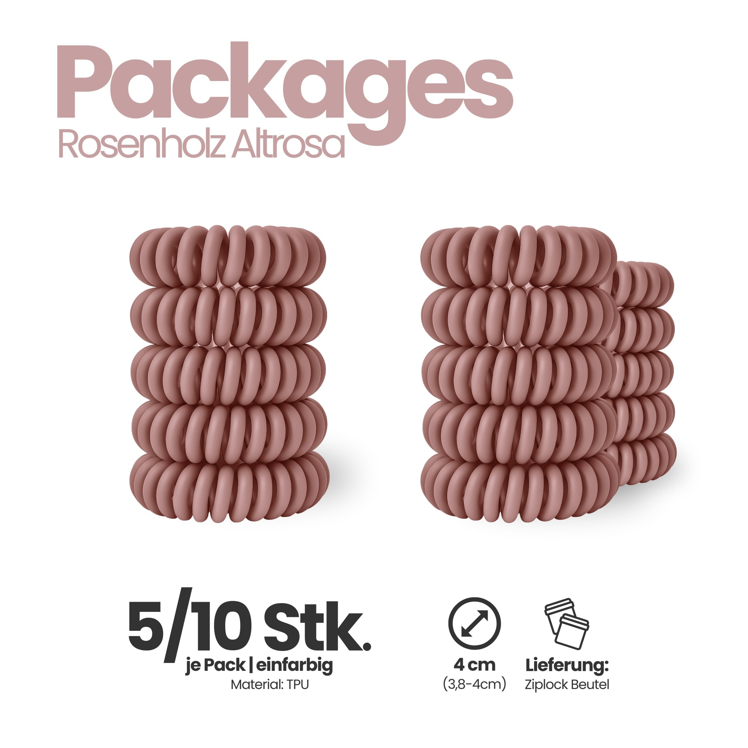 Spiral Haargummi Rosenholz | 5er Pack - 4cm – Bild 4