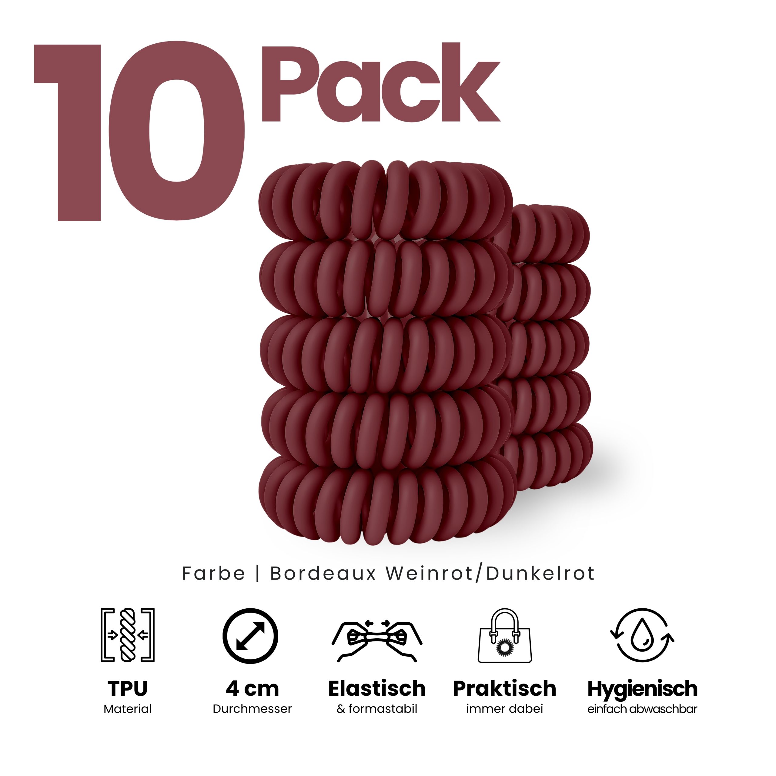 Spiral Haargummi Bordeaux | 10er Pack - 4cm – Bild 2