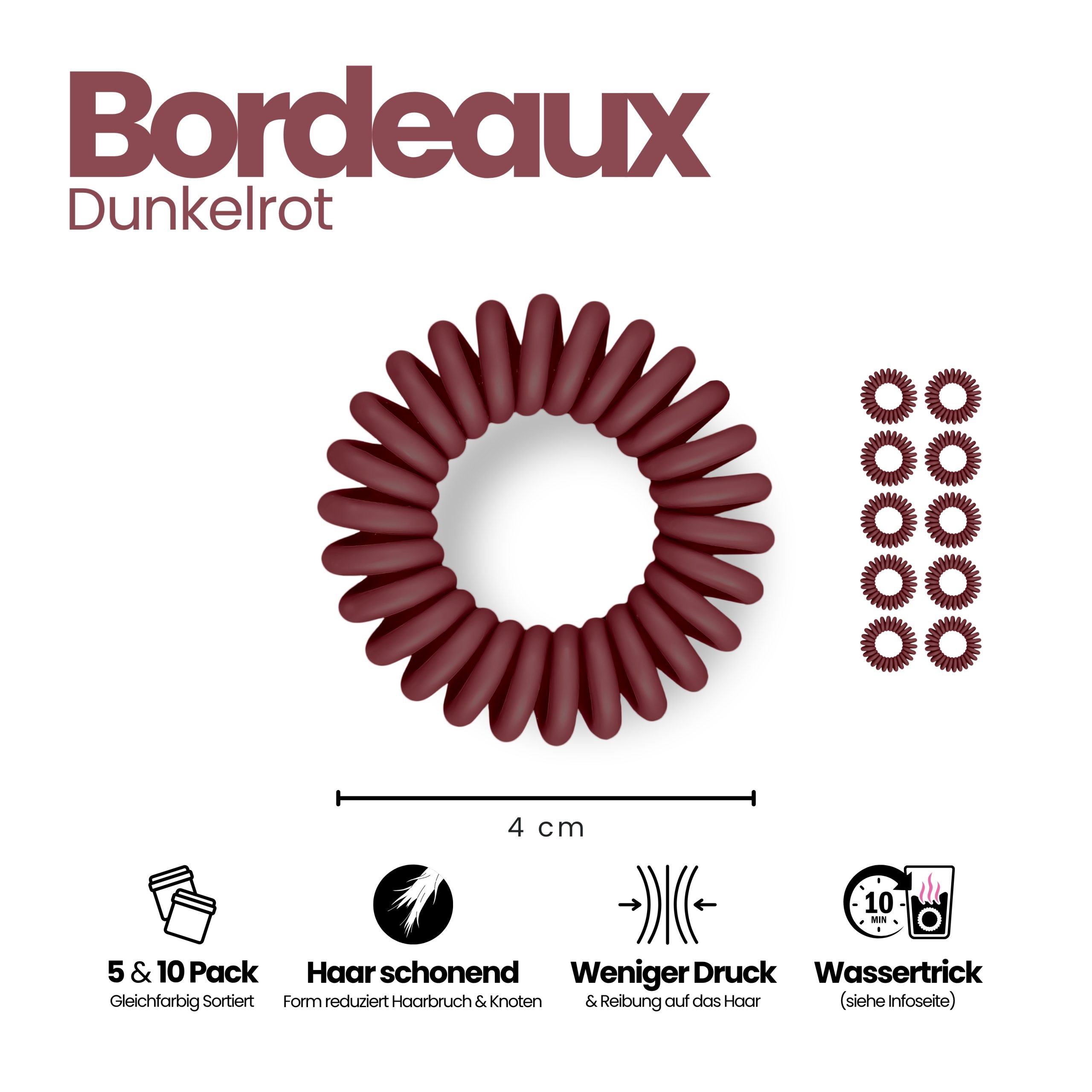 Spiral Haargummi Bordeaux | 10er Pack - 4cm – Bild 3