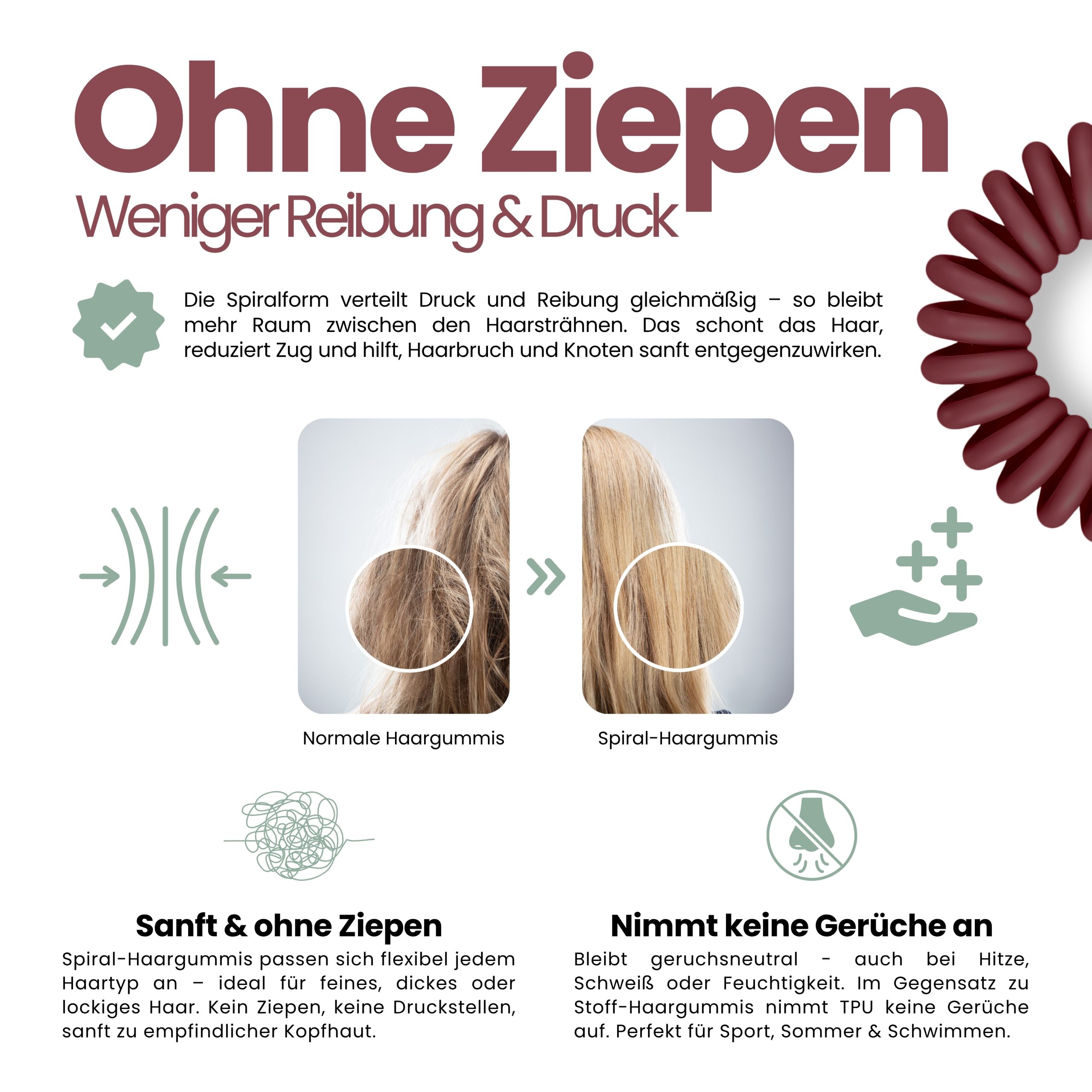 Spiral Haargummi Bordeaux | 10er Pack - 4cm – Bild 5