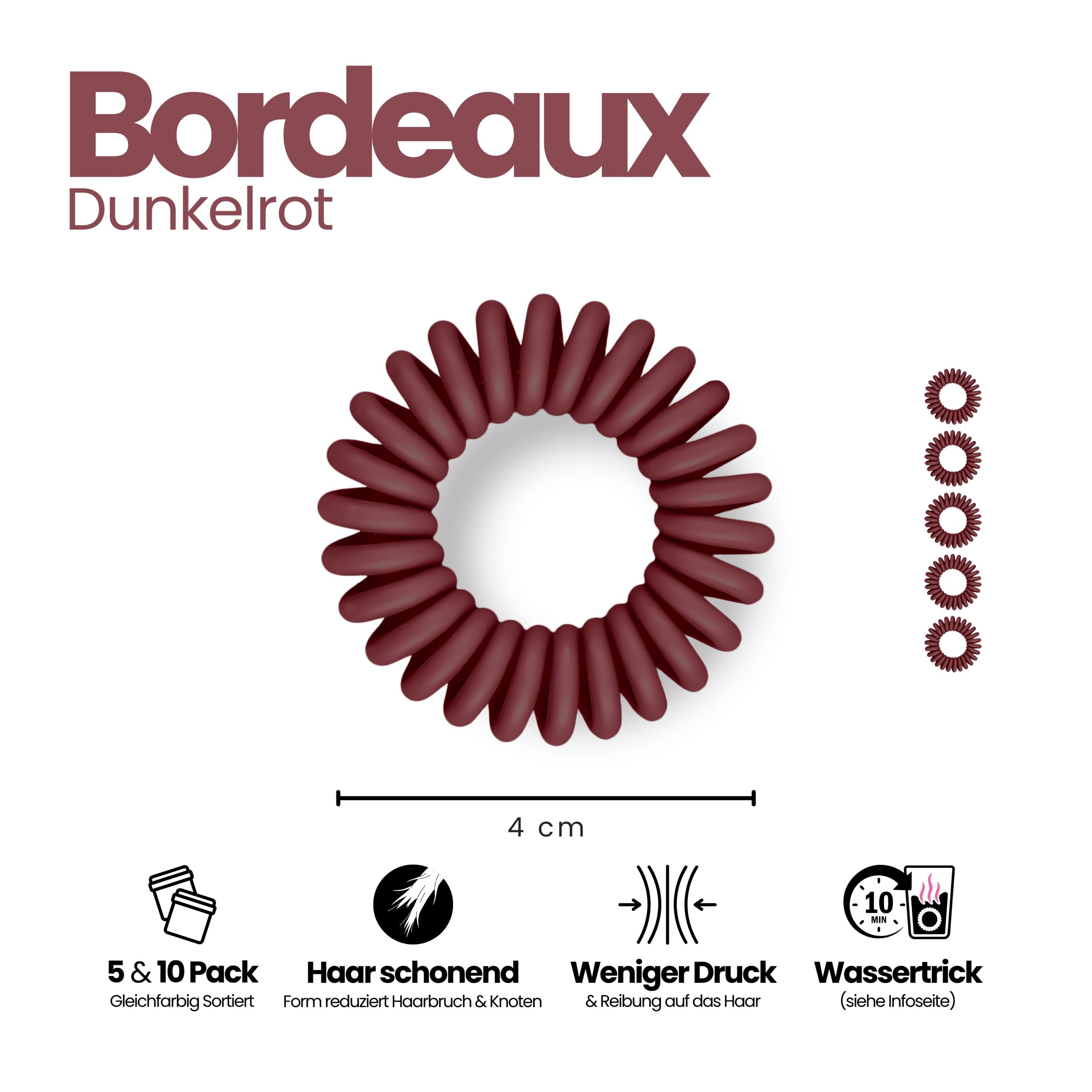 Spiral Haargummi Bordeaux | 5er Pack - 4cm – Bild 3