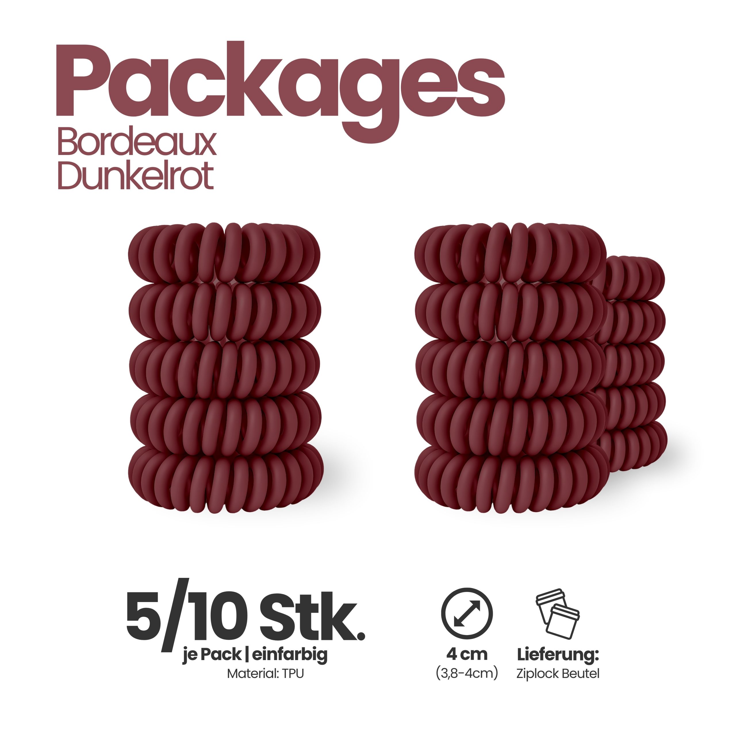 Spiral Haargummi Bordeaux | 5er Pack - 4cm – Bild 4