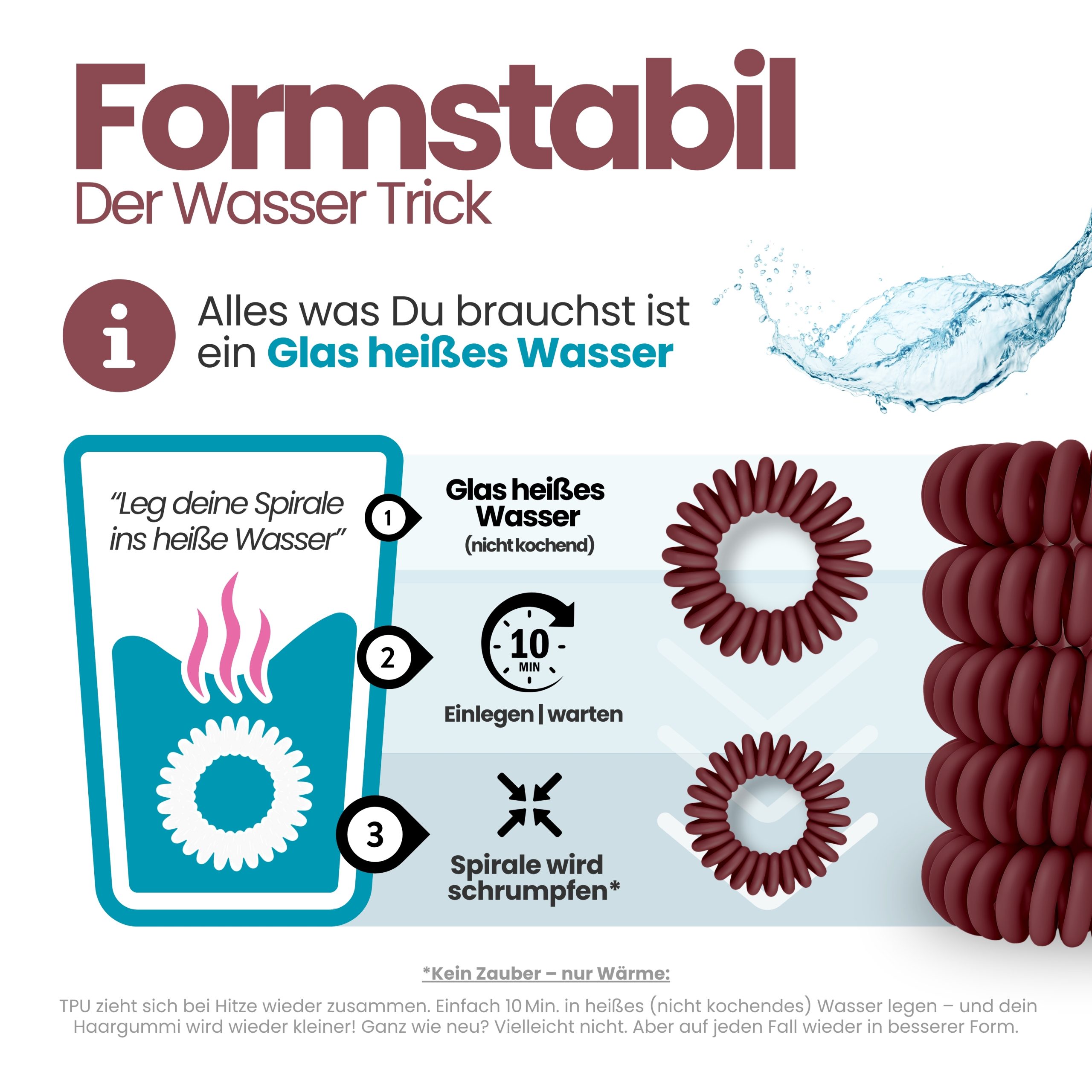 Spiral Haargummi Bordeaux | 5er Pack - 4cm – Bild 6