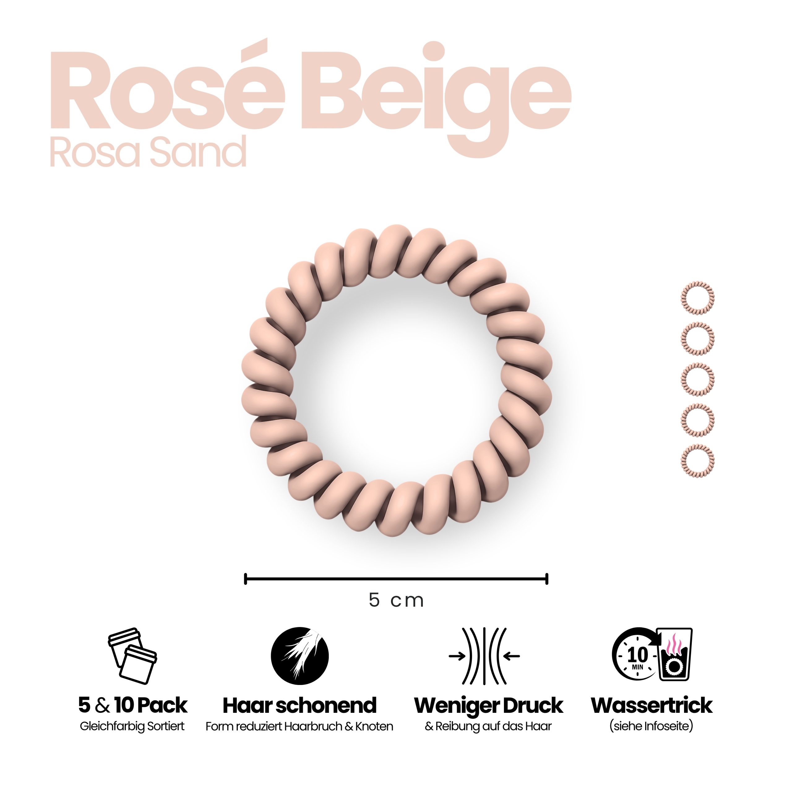 Spiral Haargummi Rosé Beige | 5er Pack - 5cm – Bild 3