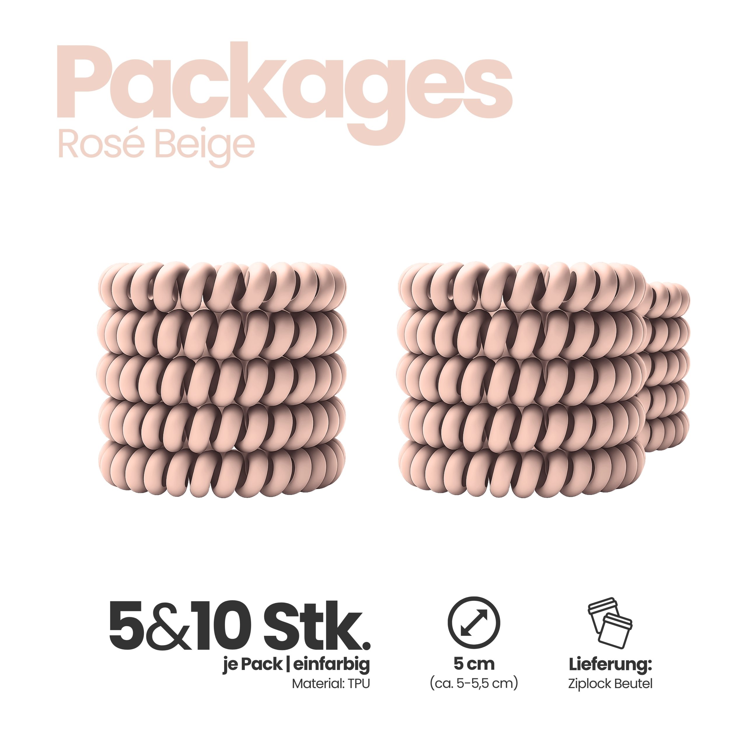 Spiral Haargummi Rosé Beige | 5er Pack - 5cm – Bild 4