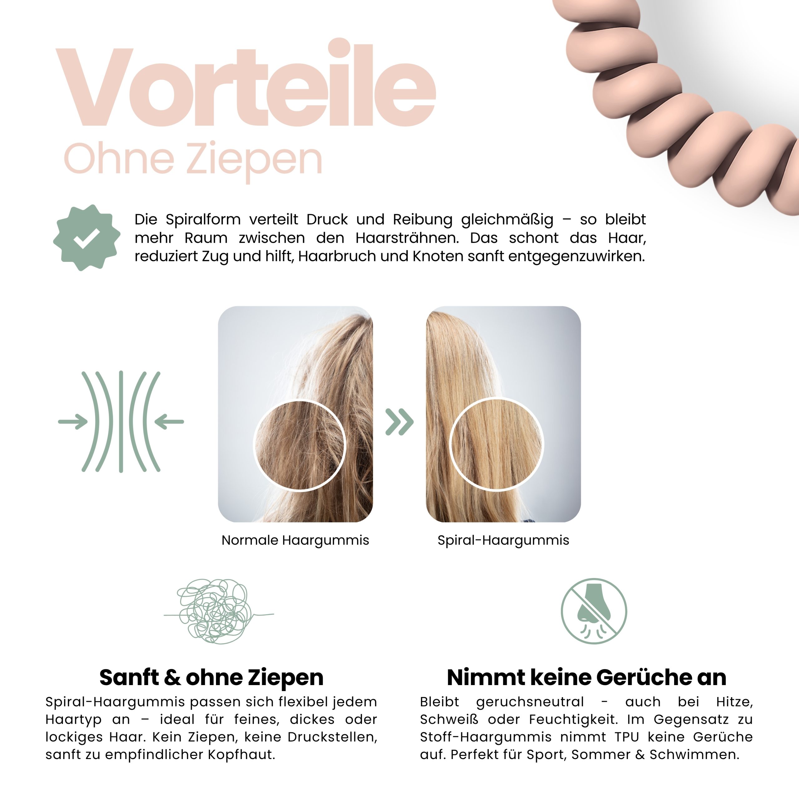 Spiral Haargummi Rosé Beige | 5er Pack - 5cm – Bild 5