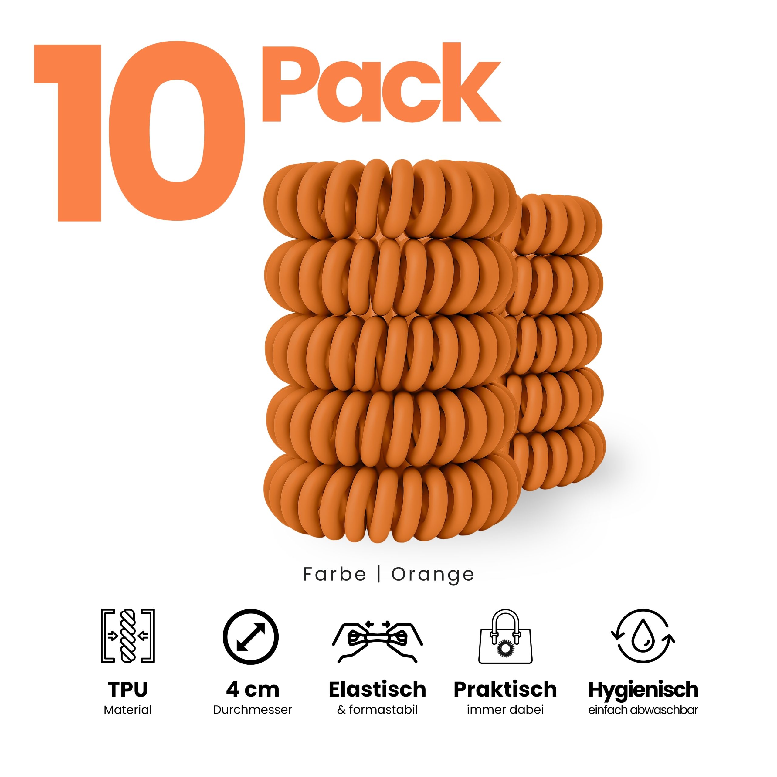 Spiral Haargummi Orange | 10er Pack - 4cm – Bild 2