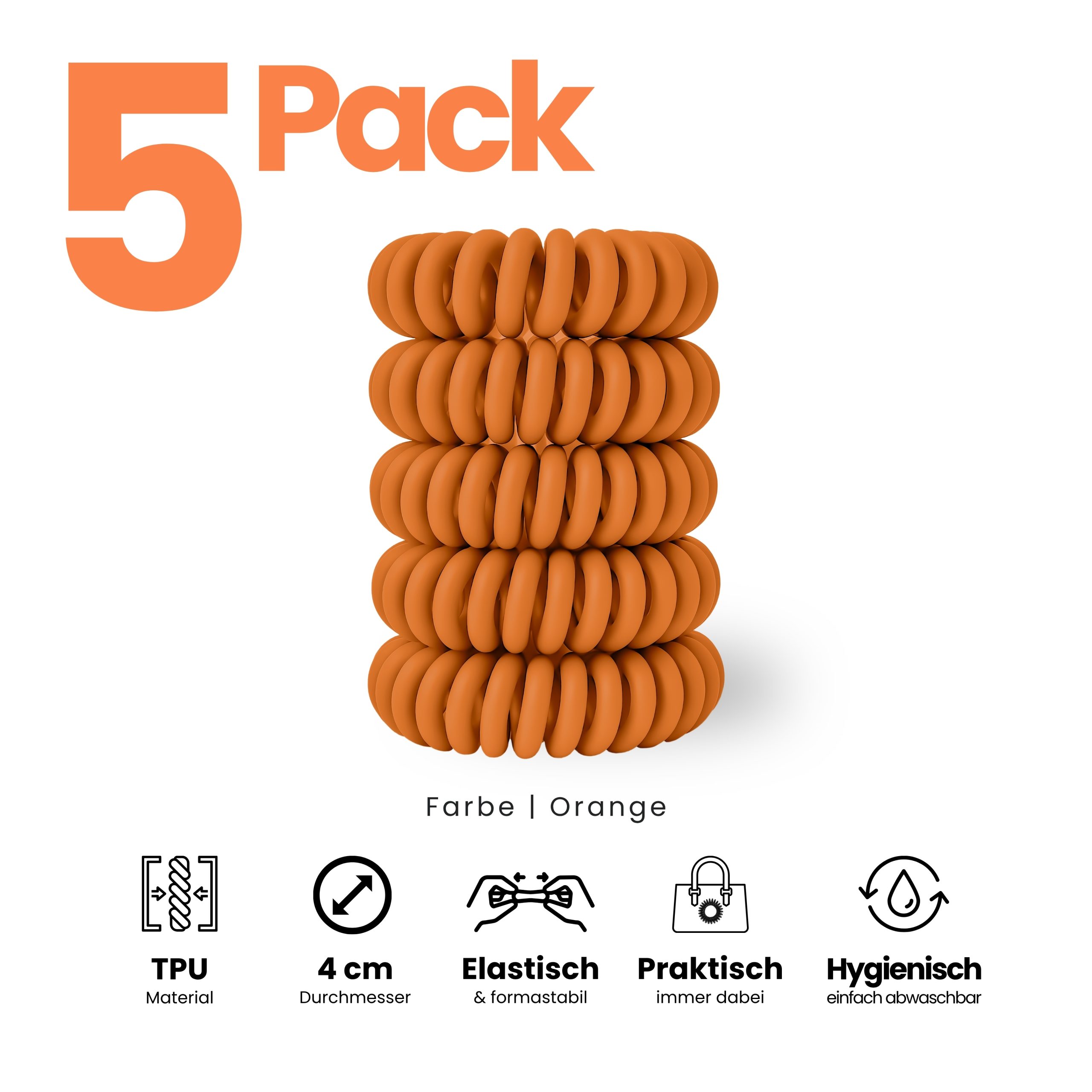 Spiral Haargummi Orange | 5er Pack - 4cm – Bild 2
