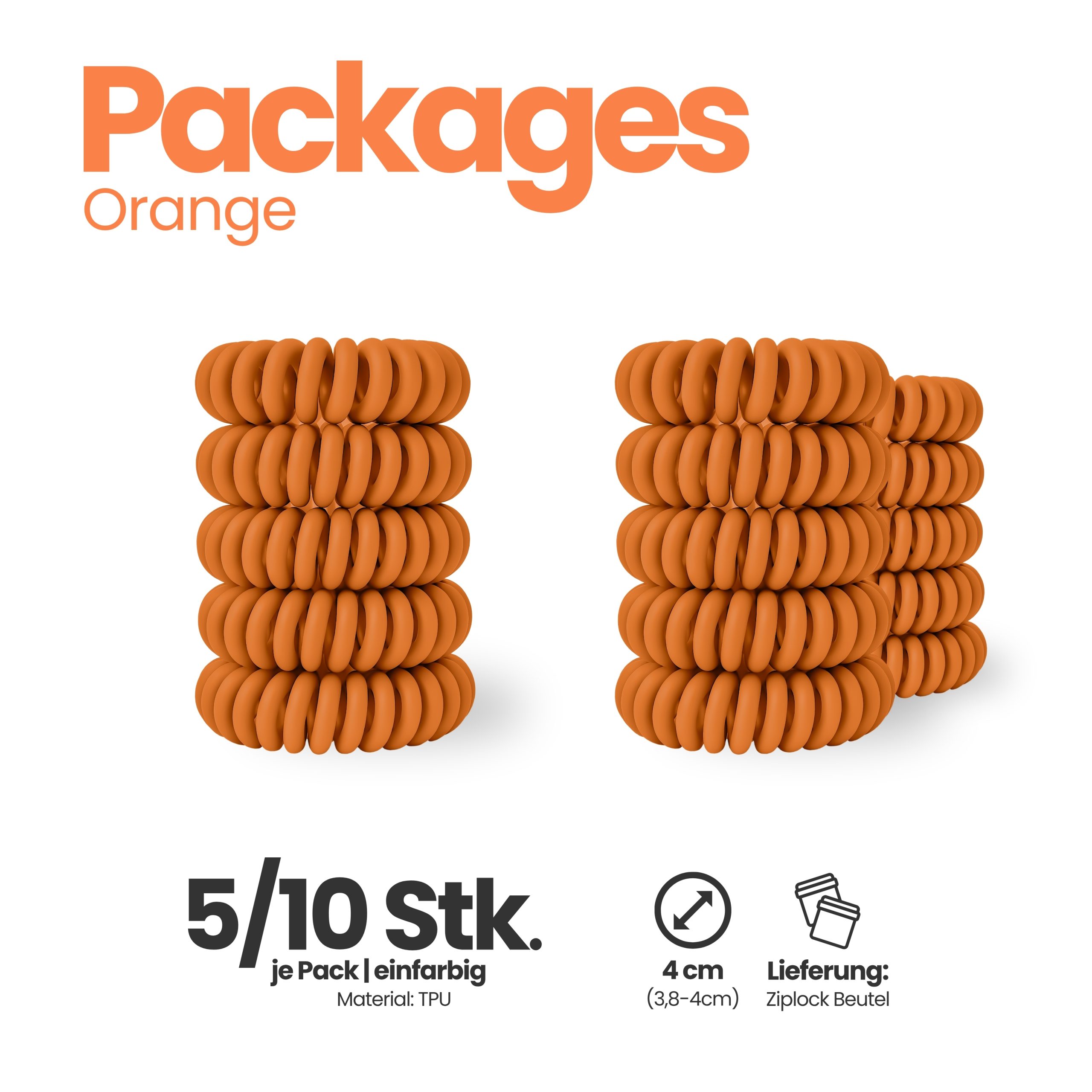 Spiral Haargummi Orange | 5er Pack - 4cm – Bild 4