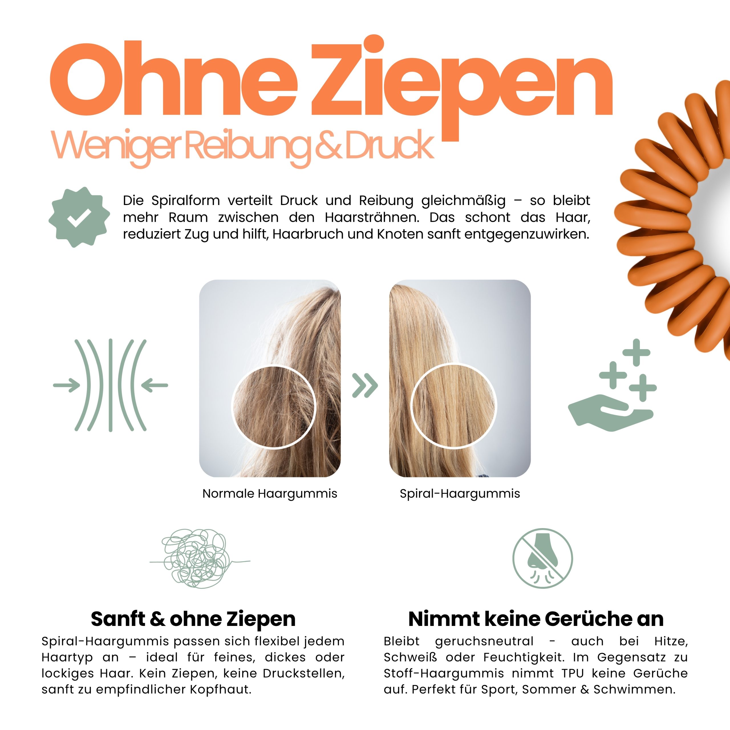 Spiral Haargummi Orange | 5er Pack - 4cm – Bild 5
