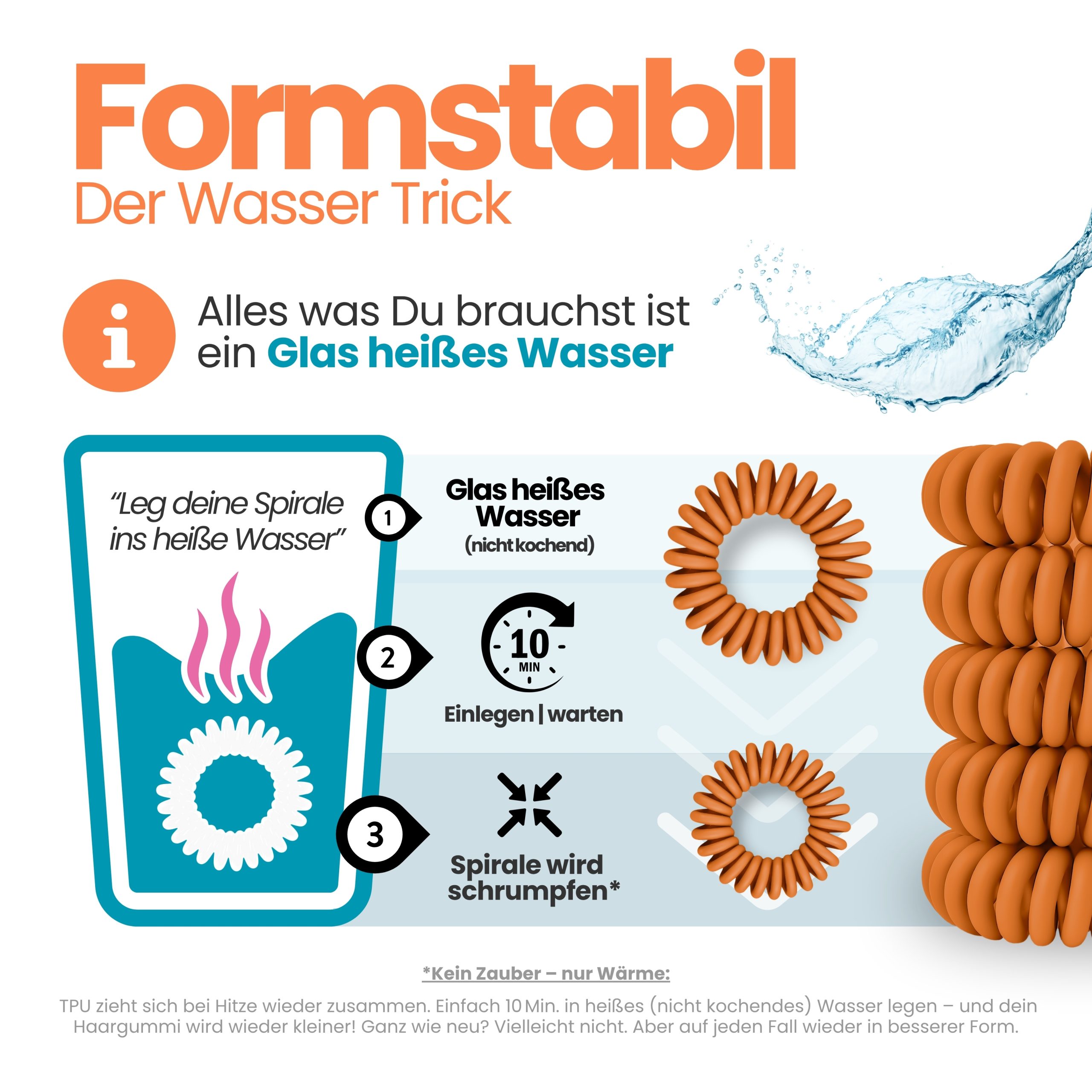 Spiral Haargummi Orange | 5er Pack - 4cm – Bild 6