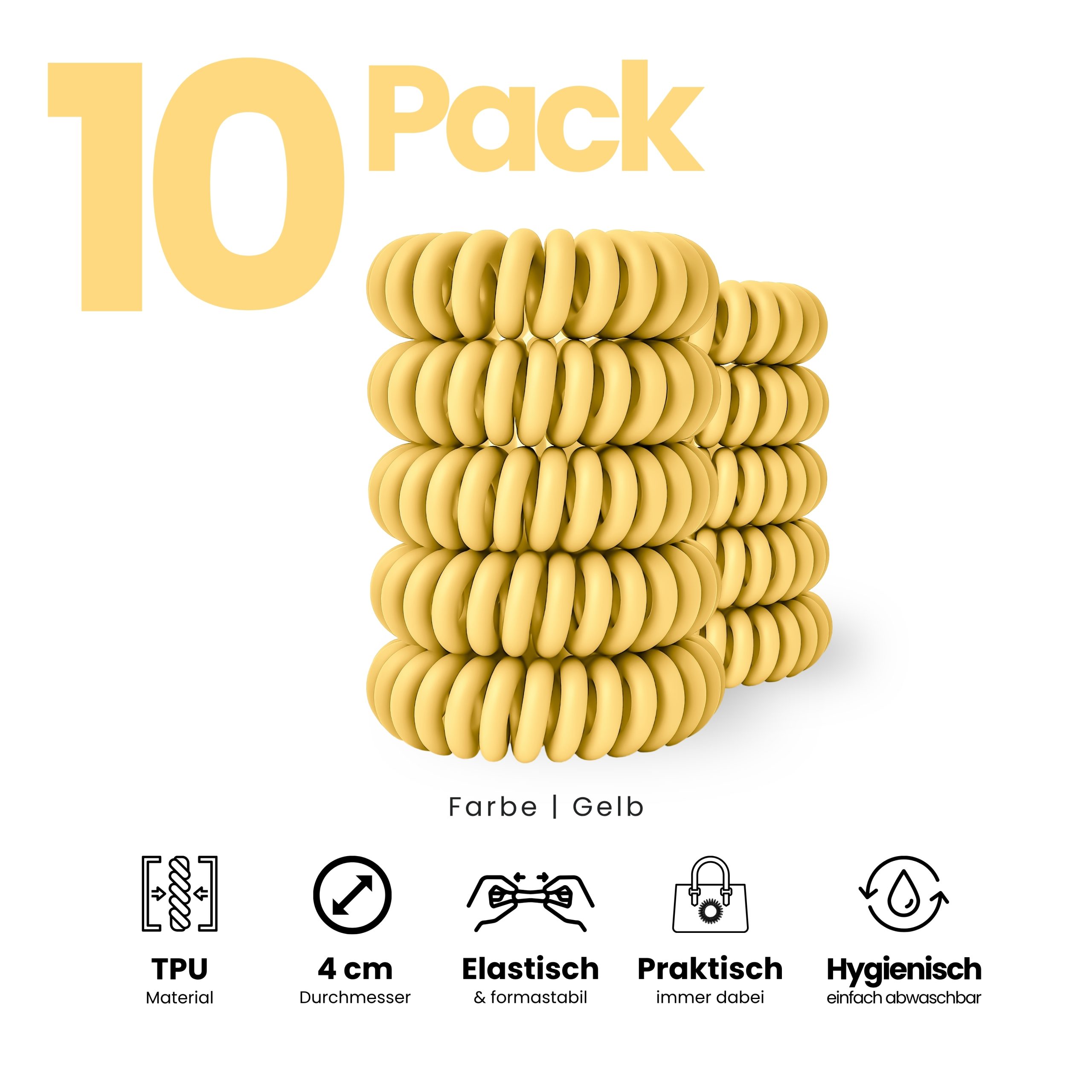 Spiral Haargummi Gelb | 10er Pack - 4cm – Bild 2